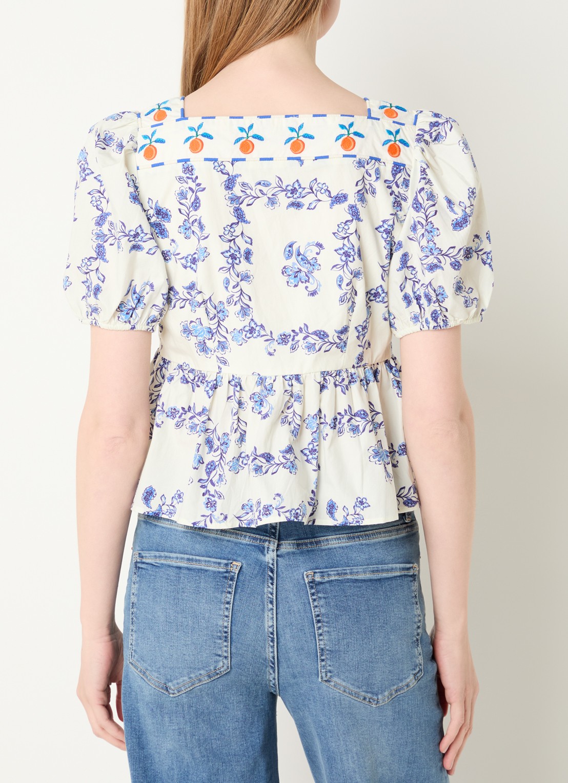 Rails Presley tuniek met bloemenprint en pofmouw - achterkant gebroken wit