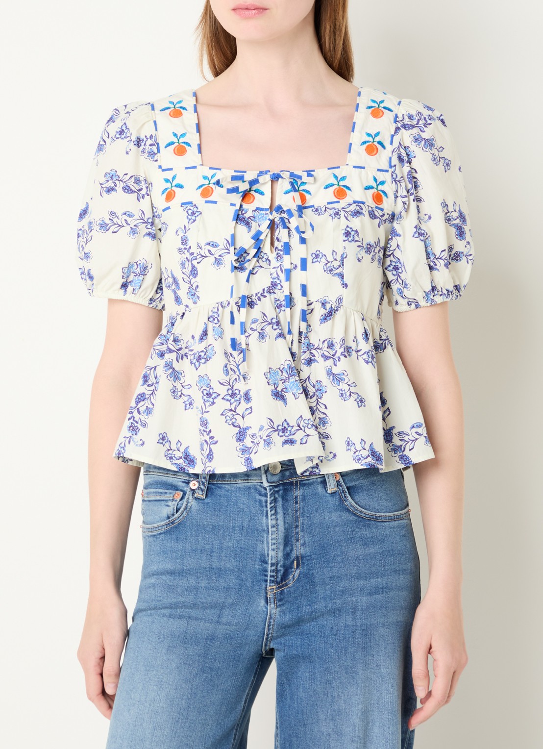 Rails Presley tuniek met bloemenprint en pofmouw - detail 2 gebroken wit
