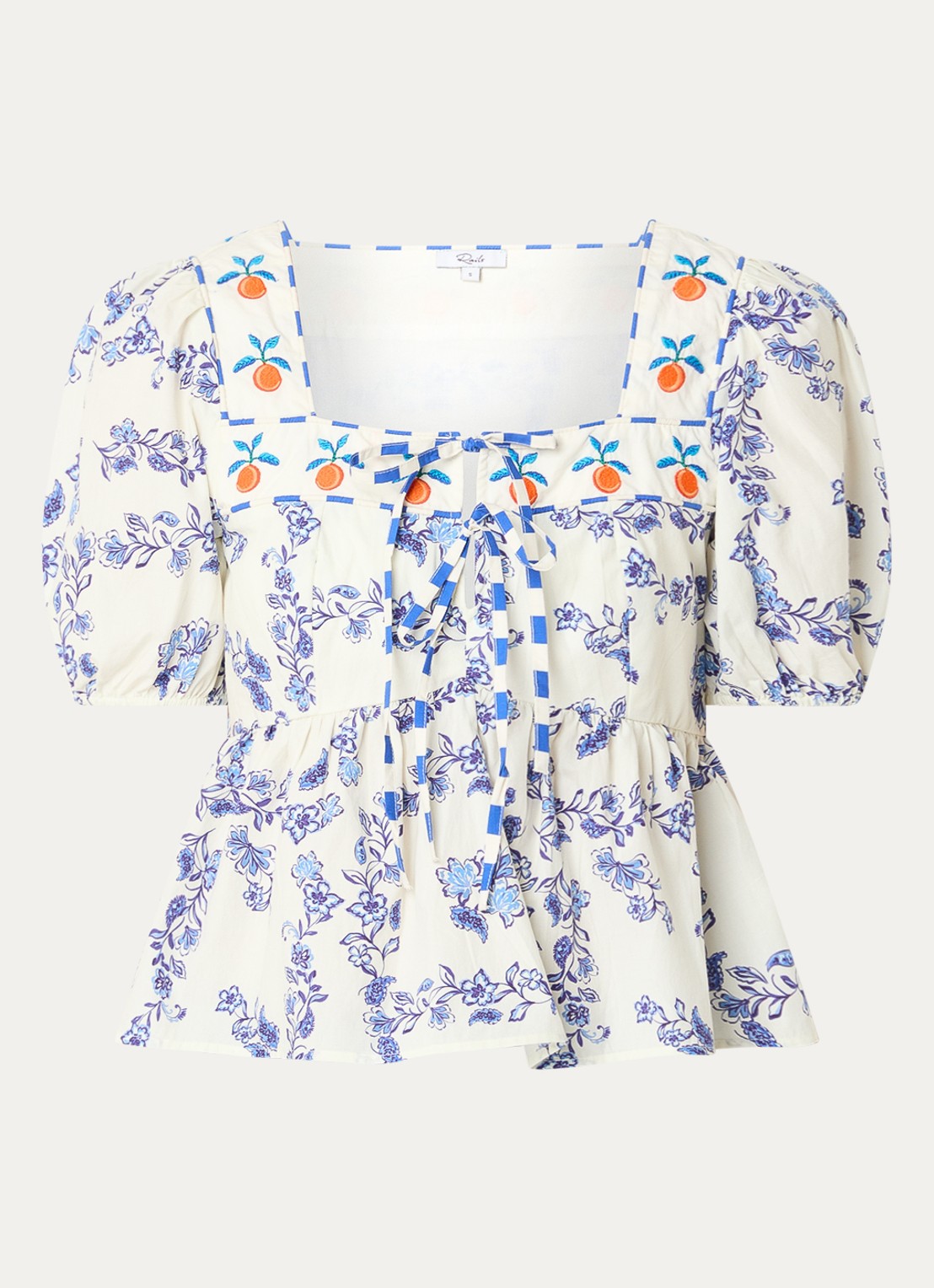 Rails Presley tuniek met bloemenprint en pofmouw - voorkant 3 gebroken wit