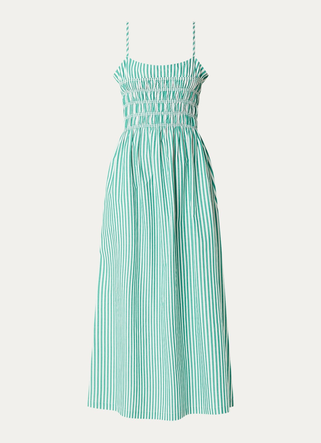 Rails Primrose midi A-lijn jurk met smockwerk en streeprint - voorkant 2 donkergroen