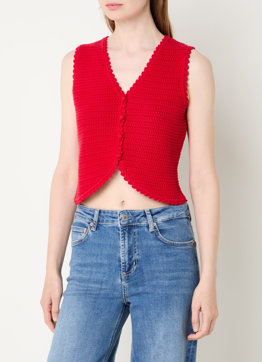 Rails Rails grofgebreid gilet met V-hals - detail rood