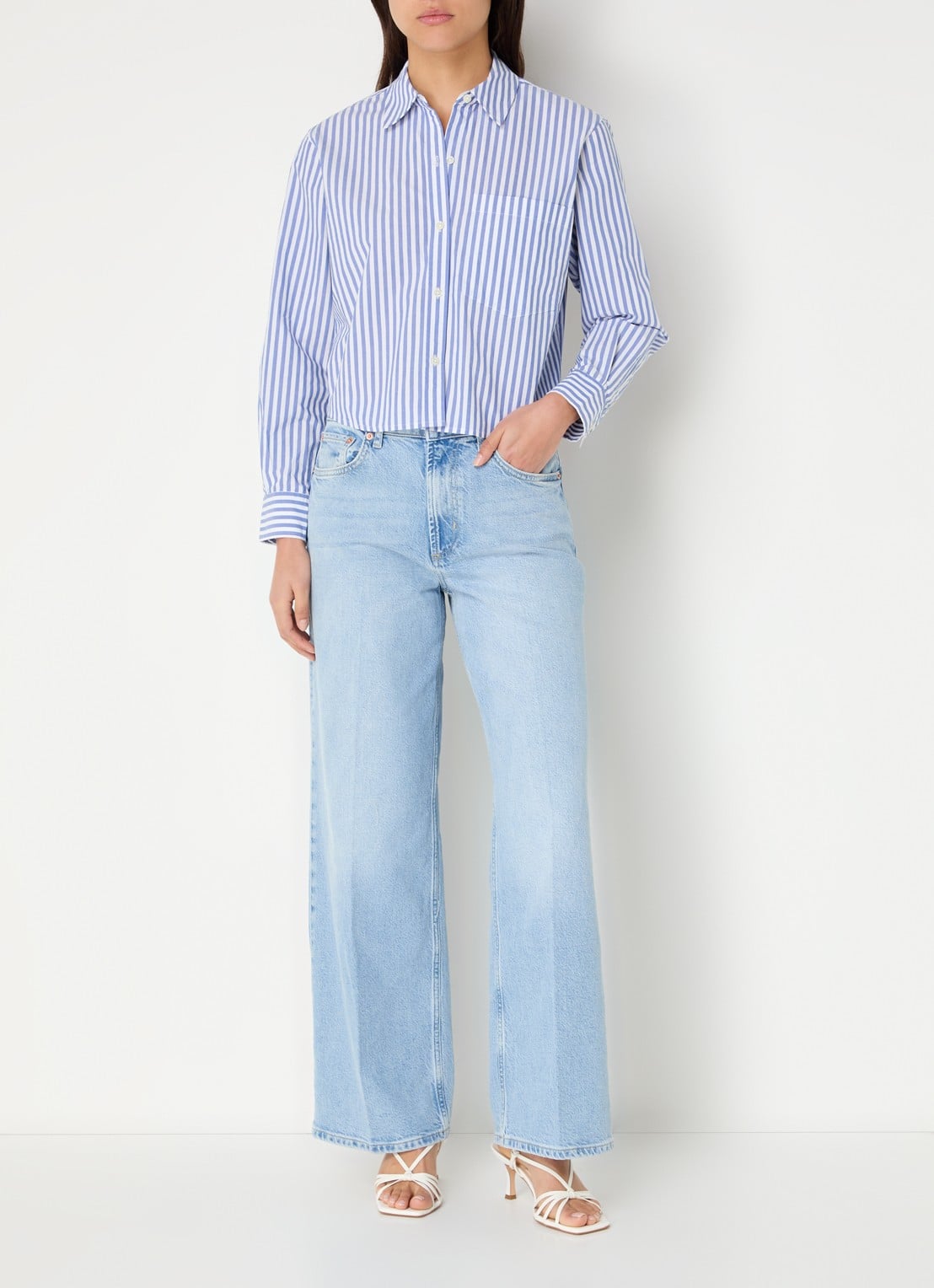 Rails Ramy cropped blouse met streepprint - voorkant 4 lichtblauw