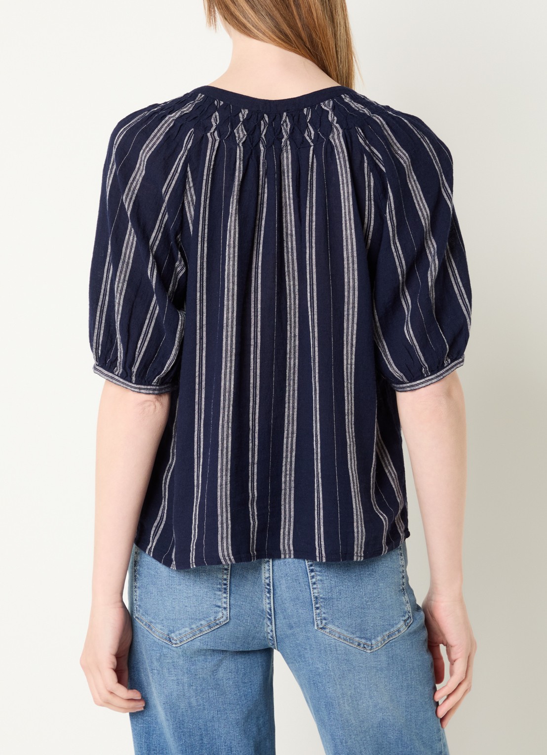 Rails Rix blouse in linnenblend met streepprint - achterkant 4 donkerblauw