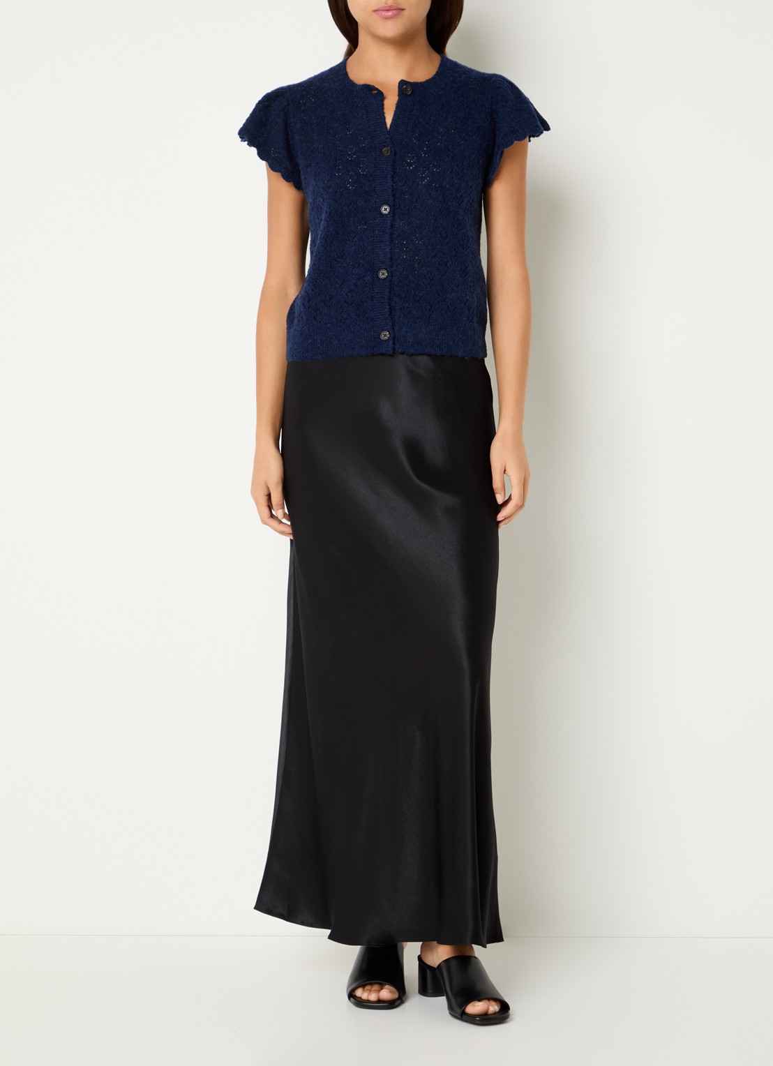 Rails Romina maxi rok van satijn - voorkant 3 zwart