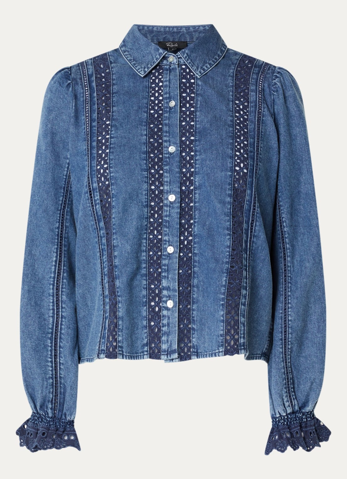 Rails Rowen blouses van denim met opengewerkt dessin - voorkant 3 blauw