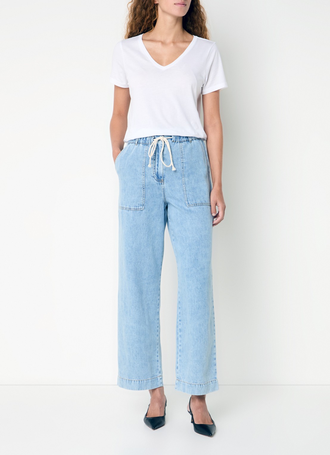 Rails Ryan high waist loose fit jeans  met trekkoord - voorkant 2 lichtblauw