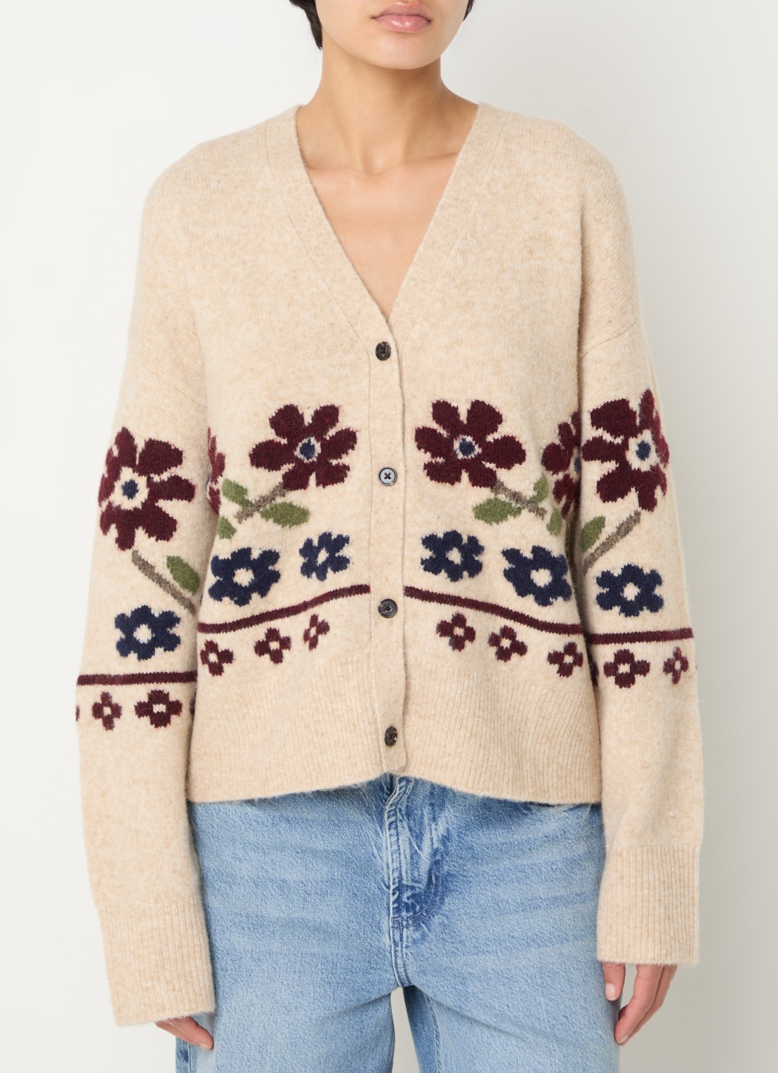 Rails Saffron fijngebreid vest met ingebreid patroon - detail creme