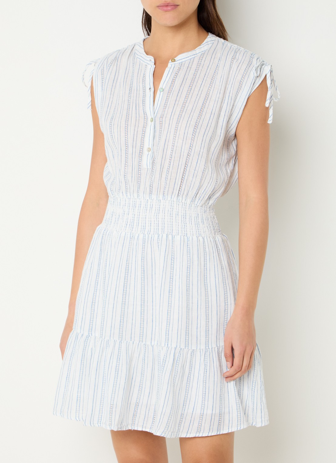 Rails Samina midi tuniekjurk in linnenblend met smockwerk - detail wit