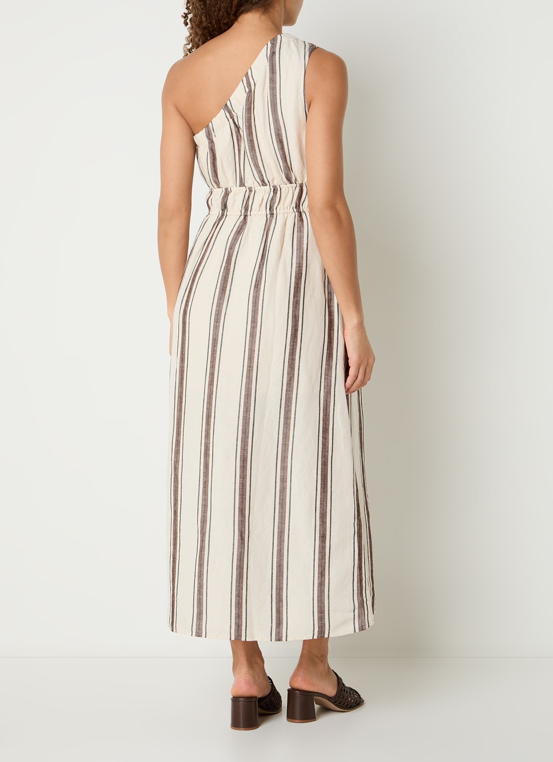 Rails Selani one shoulder maxi jurk met streepprint - achterkant 3 creme