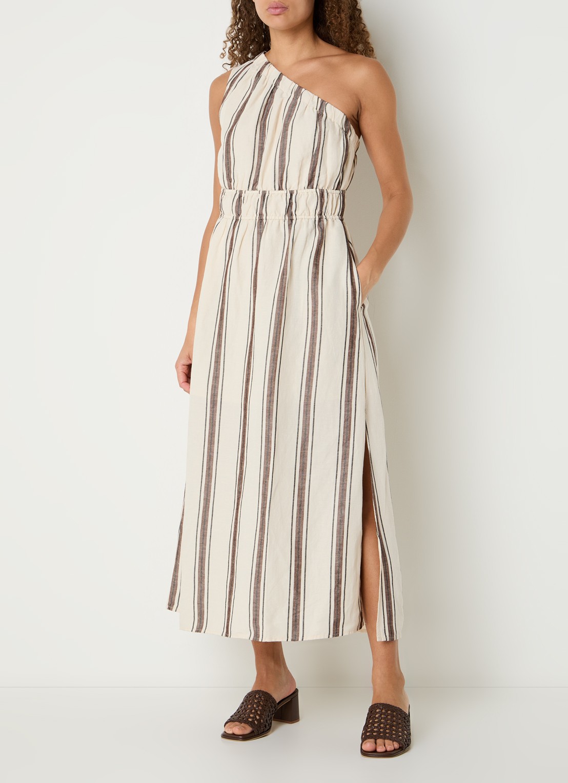 Rails Selani one shoulder maxi jurk met streepprint - detail 4 creme