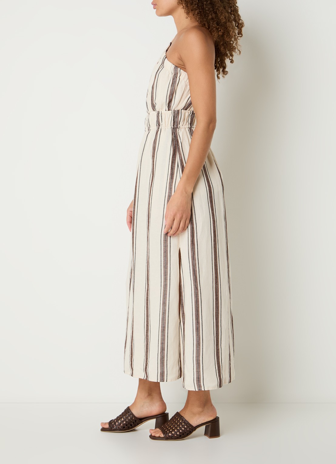 Rails Selani one shoulder maxi jurk met streepprint - voorkant 2 creme