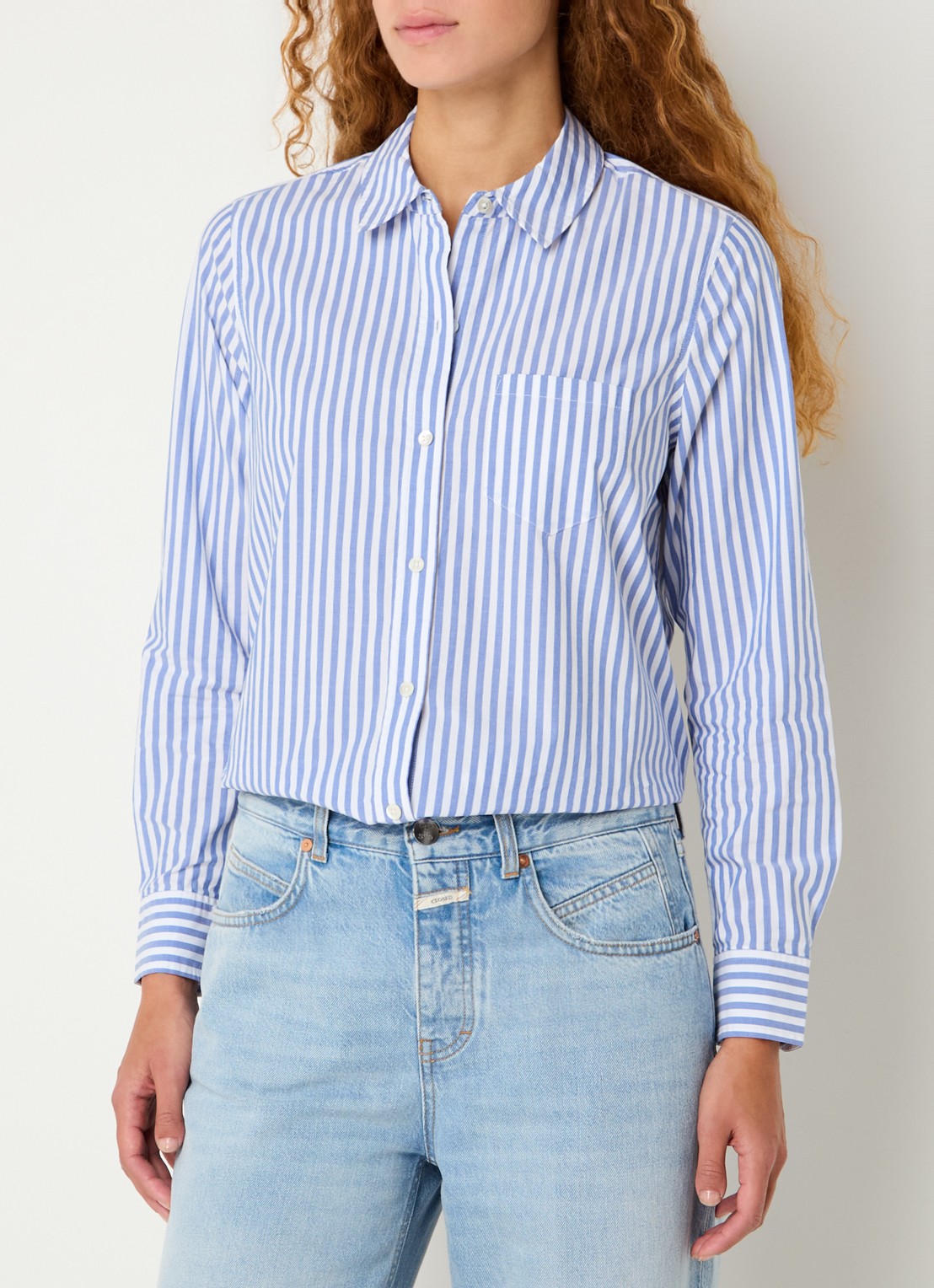 Rails Stina blouse met streepprint en borstzak - detail 4 staalblauw