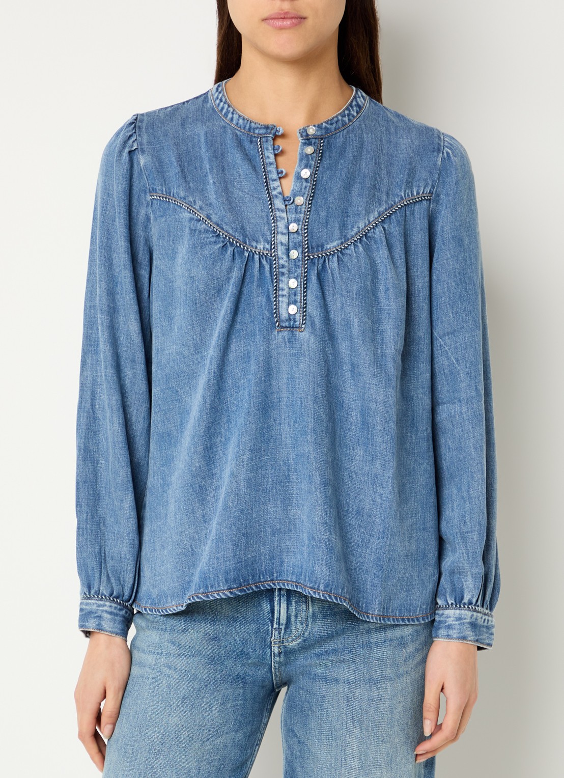 Rails Sunna tuniek van chambray met met opstaande kraag - detail indigo