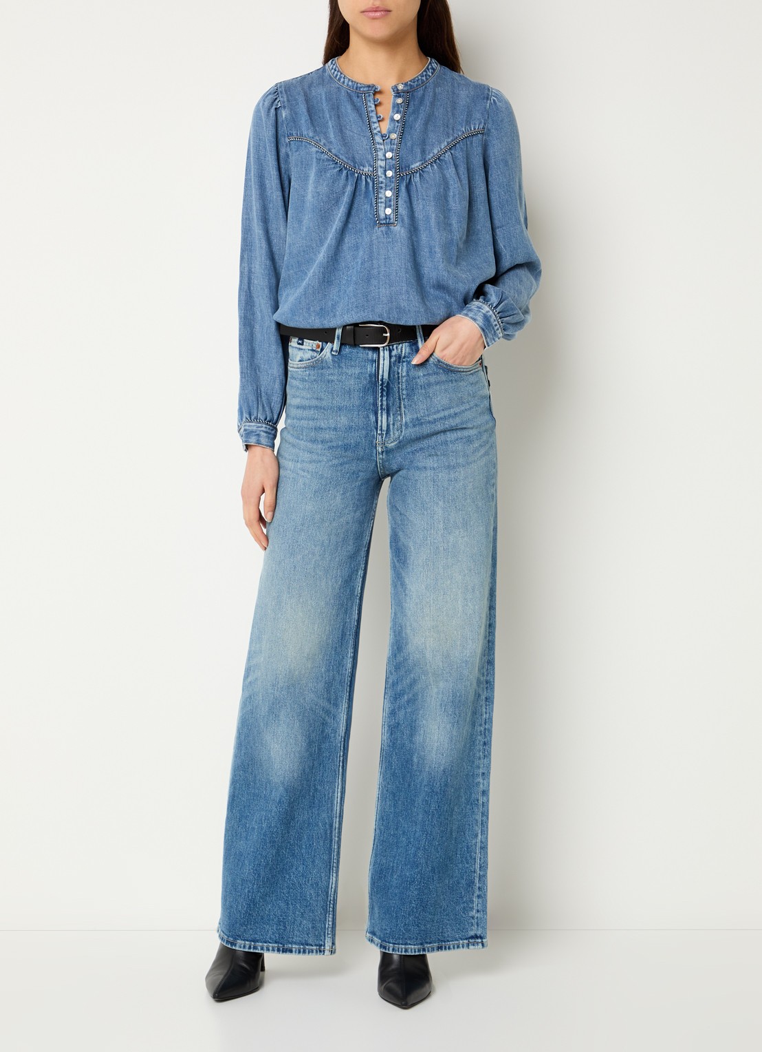 Rails Sunna tuniek van chambray met met opstaande kraag - voorkant 3 indigo