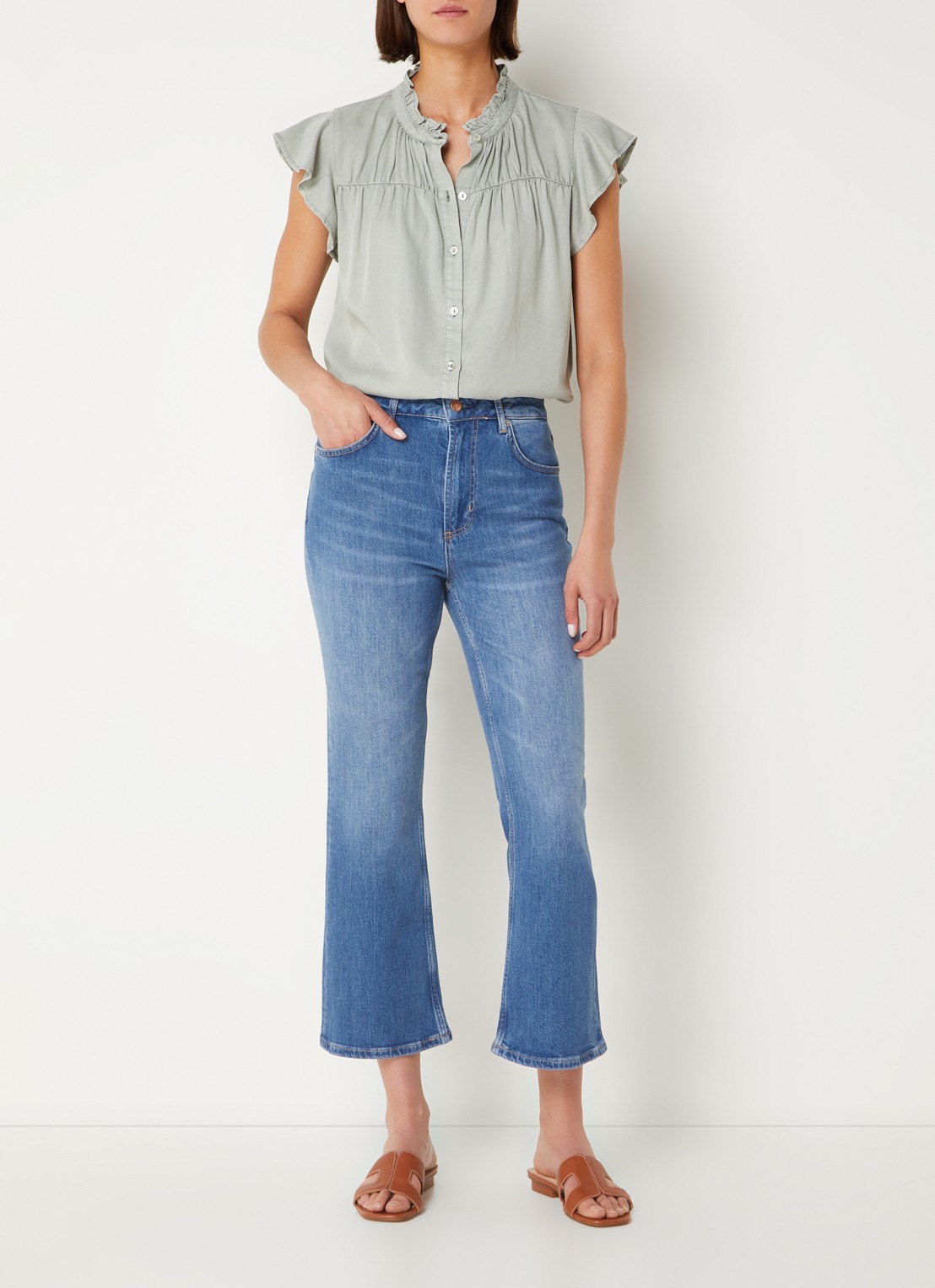 Rails Sunset high waist cropped flared jeans met medium wassing - voorkant 2 indigo