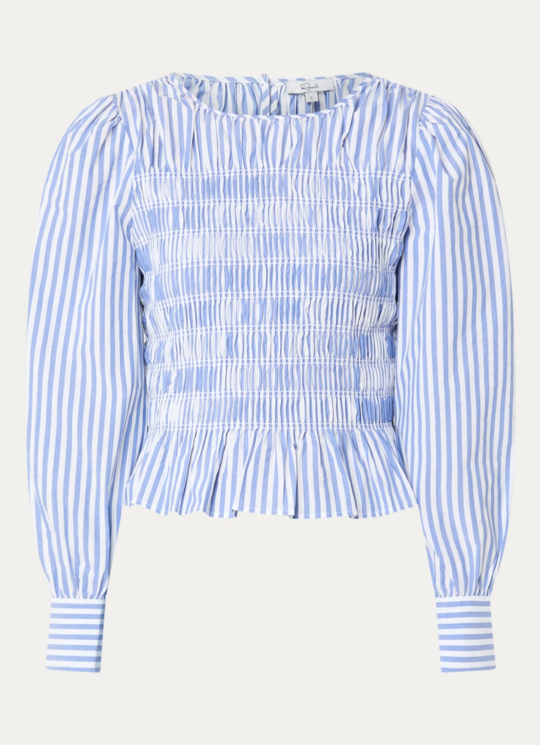 Rails Tabi tuniek met streepprint en smockwerk - voorkant 3 lichtblauw