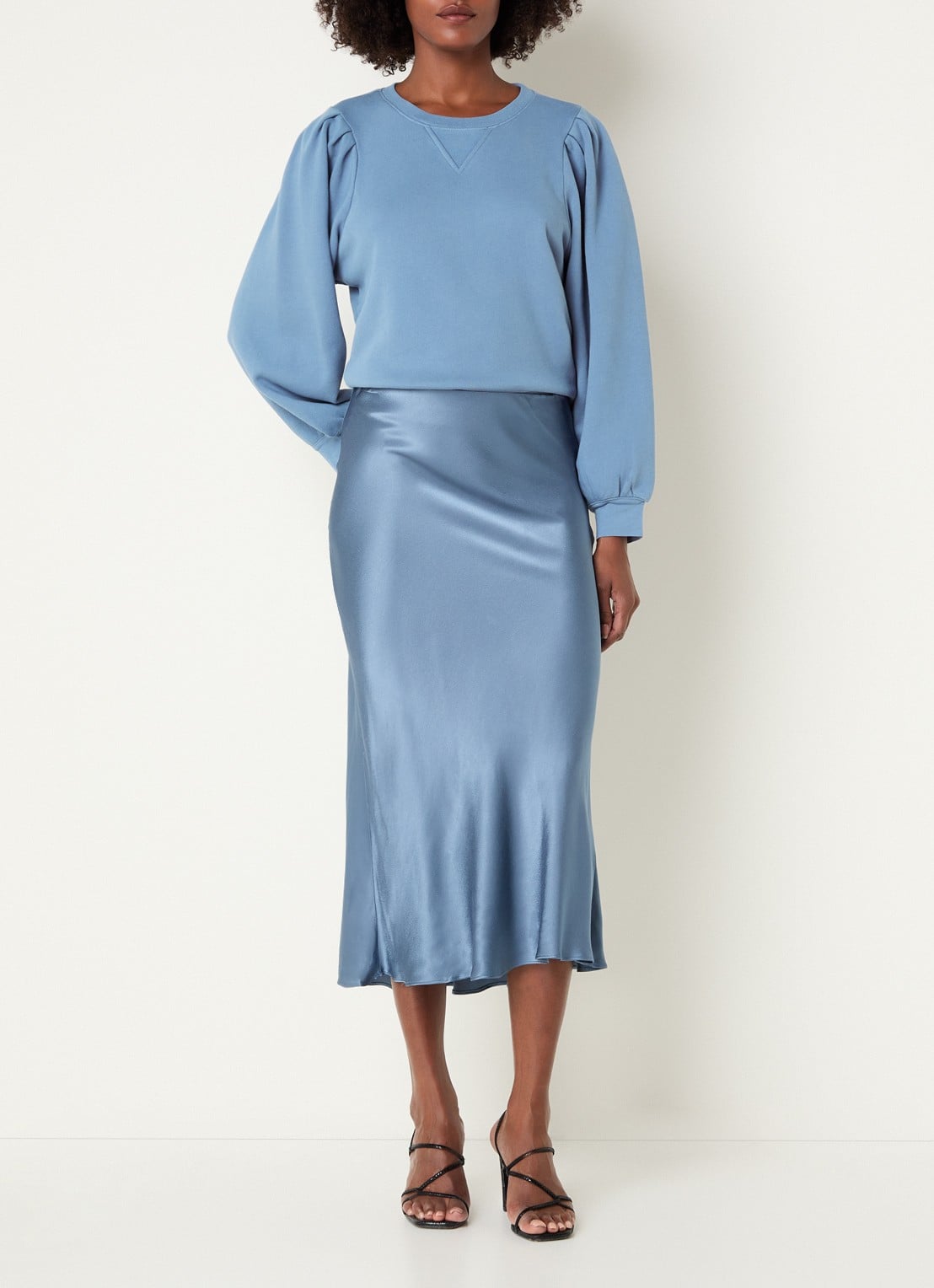 Rails Tiffany sweater met pofmouw - voorkant 4 staalblauw
