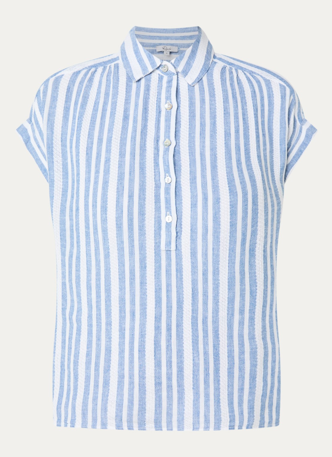 Rails Tuscany tuniek in linnenblend met streepprint - voorkant blauw