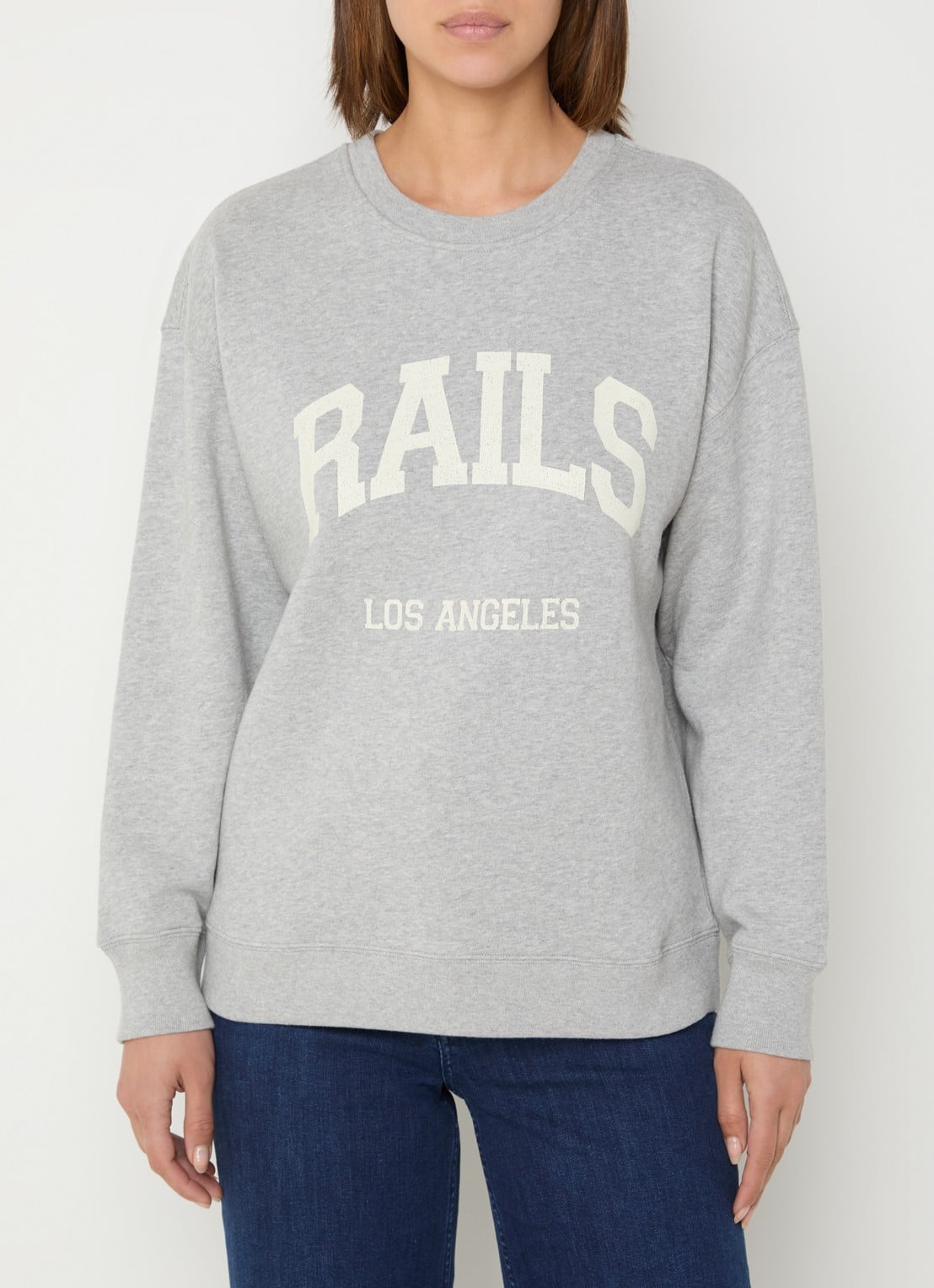 Rails Varsity sweater met logoprint - detail grijsmele