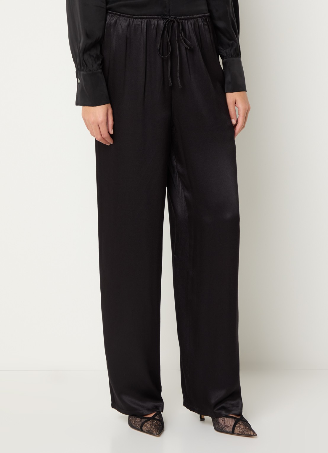 Rails Virgo low waist balloon fit broek van satijn - detail 4 zwart