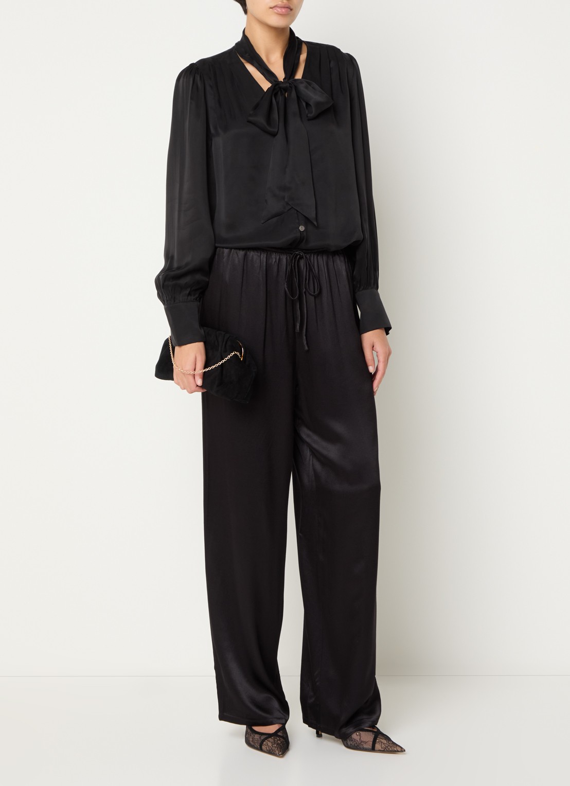 Rails Virgo low waist balloon fit broek van satijn - voorkant 3 zwart