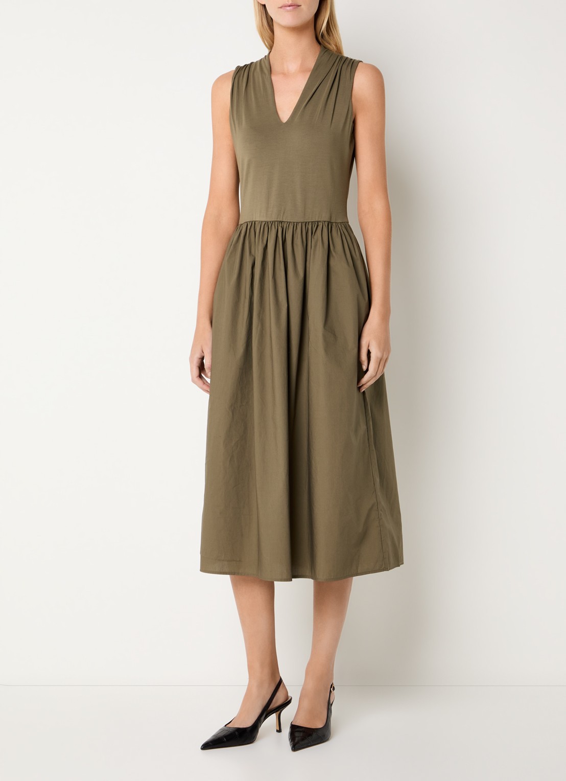 Rails Winnie midi jurk met plooidetail en steekzakken - detail zand