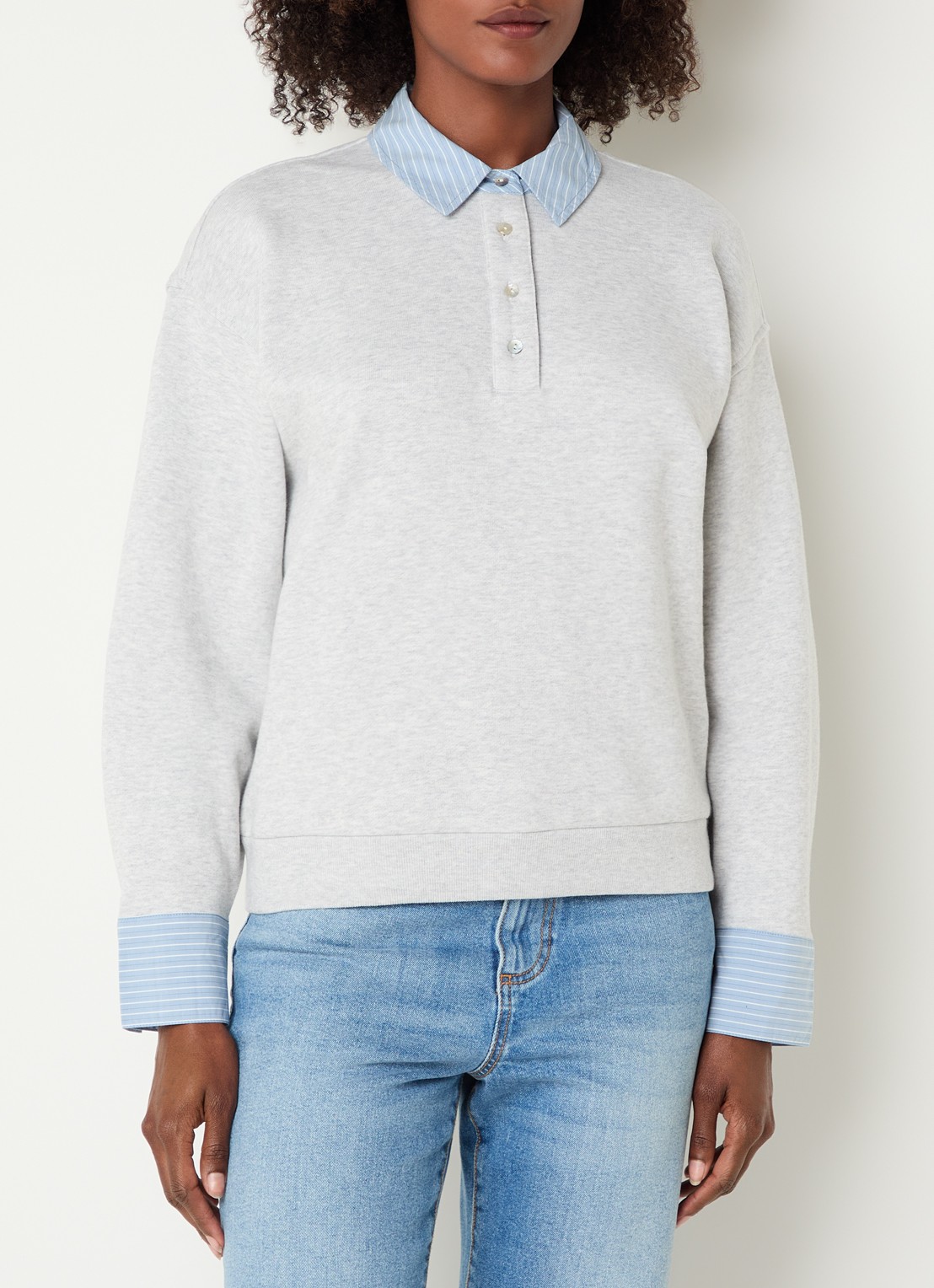 Rails Zavier sweater met kraag - detail grijsmele