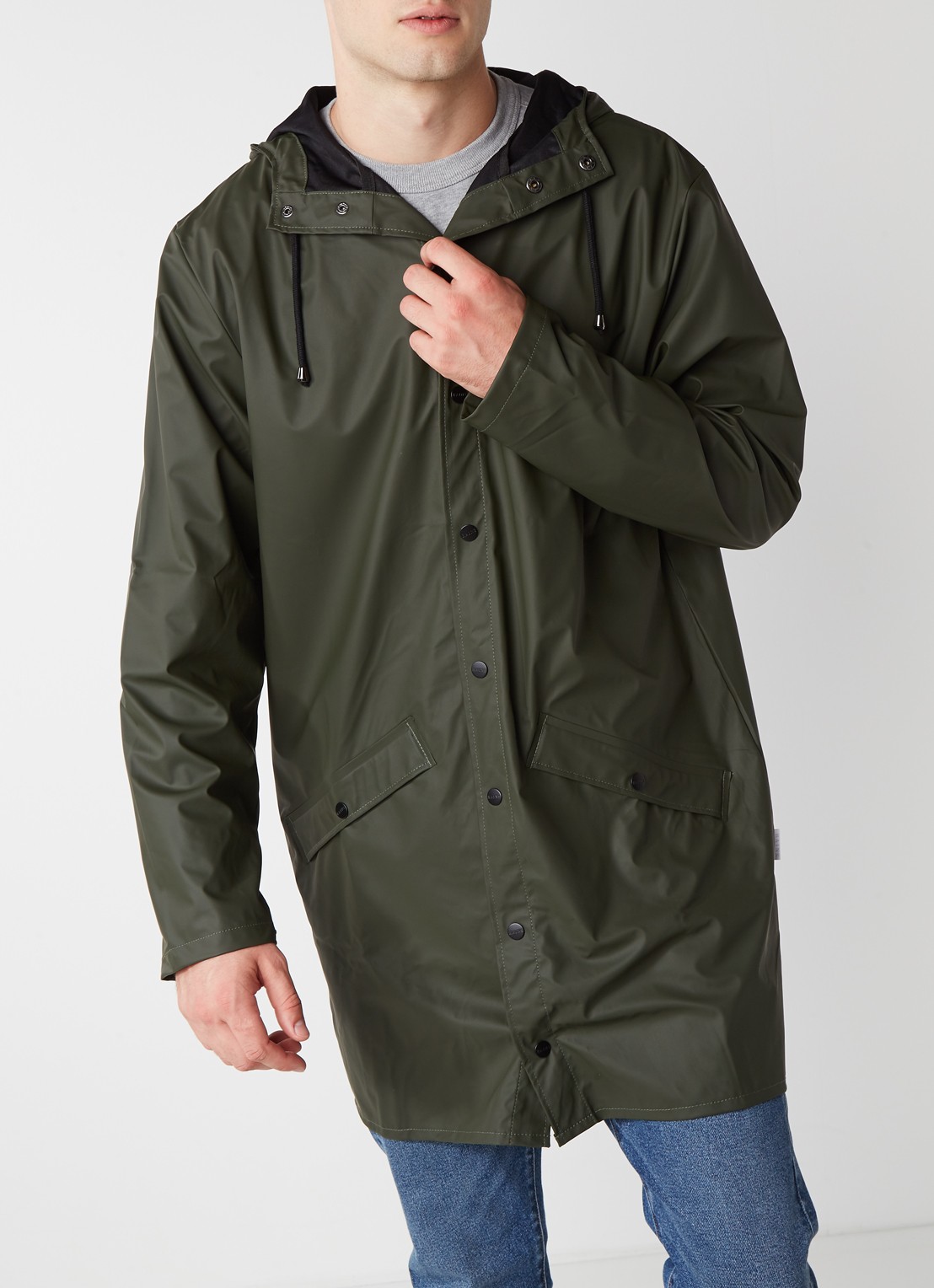 Rains 1202 unisex longline regenjas  - detail 3 donkergroen