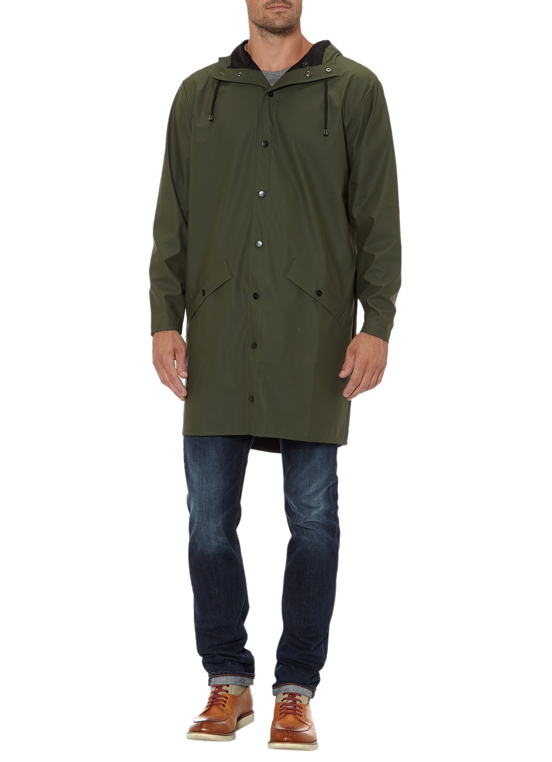 Rains 1202 unisex longline regenjas  - detail 4 donkergroen