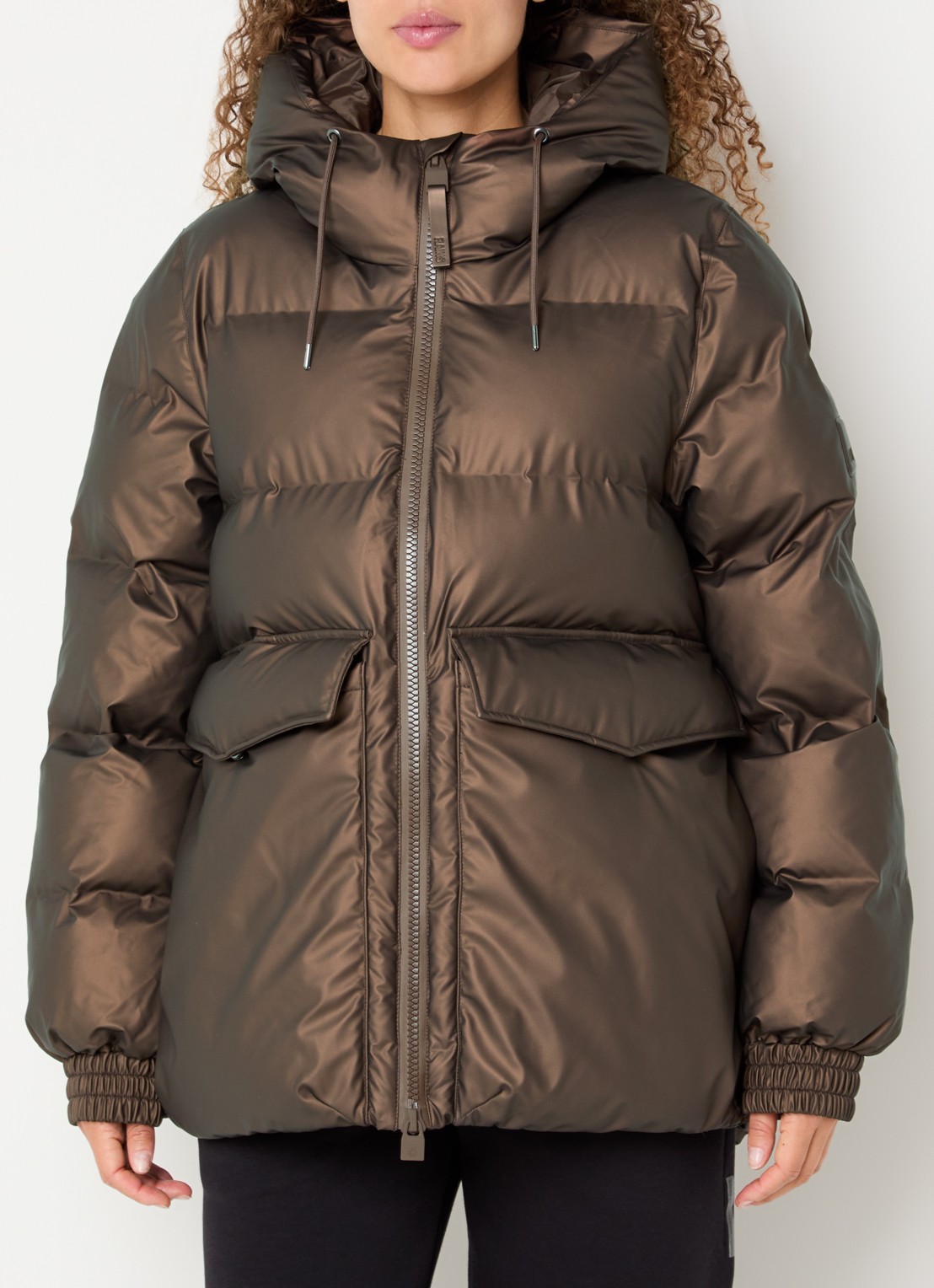 Rains Alta A-Line pufferjack met capuchon - detail 4 zilver