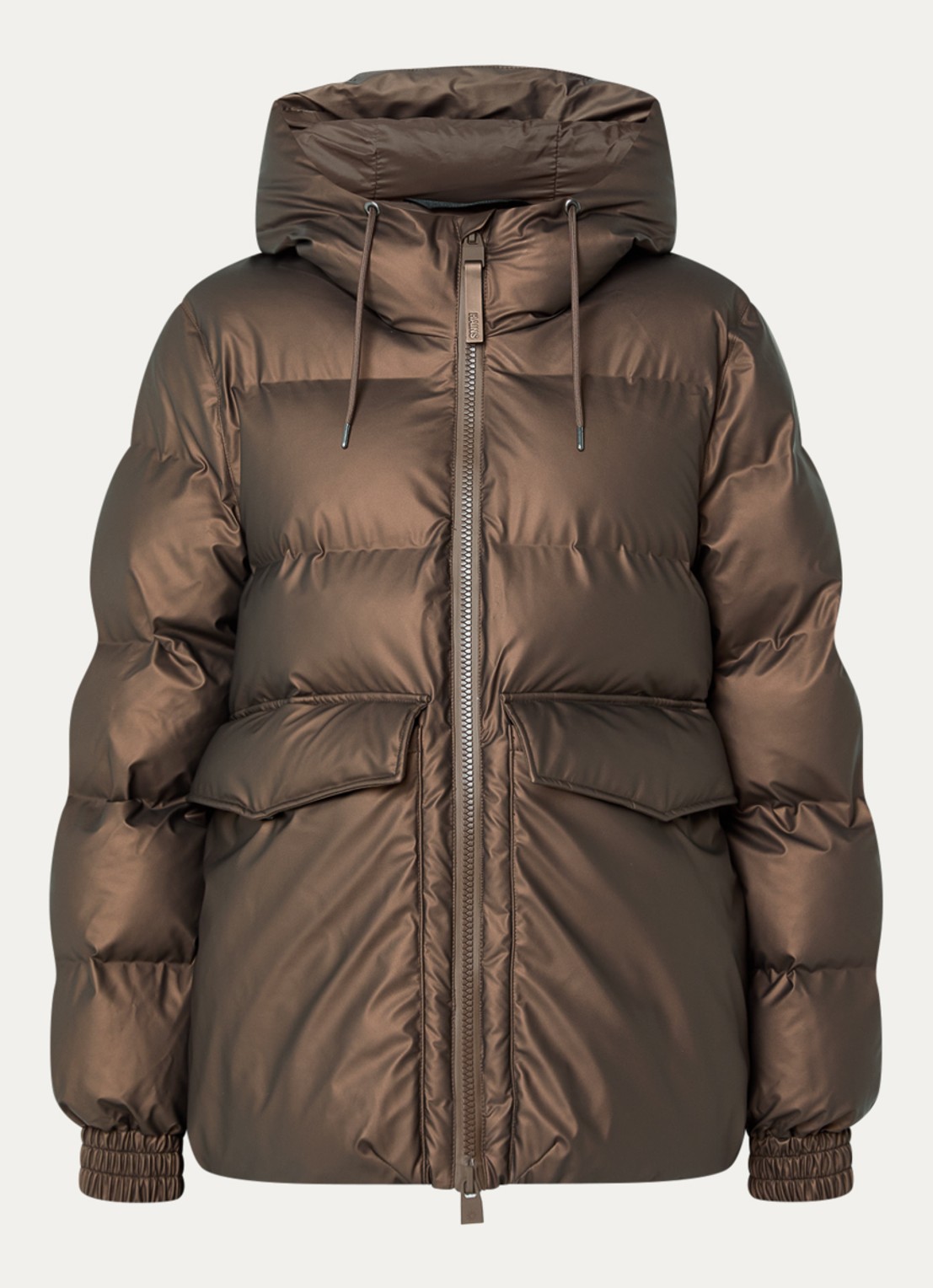 Rains Alta A-Line pufferjack met capuchon - voorkant zilver