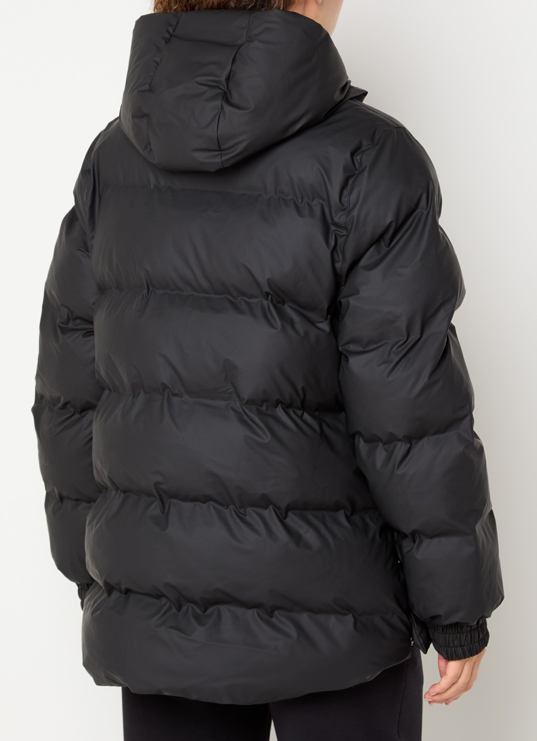 Rains Alta A-Line pufferjack met capuchon - achterkant zwart