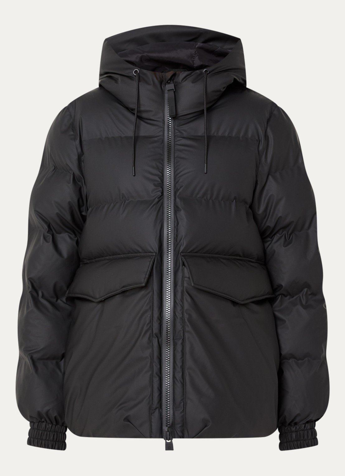 Rains Alta A-Line pufferjack met capuchon - voorkant 3 zwart