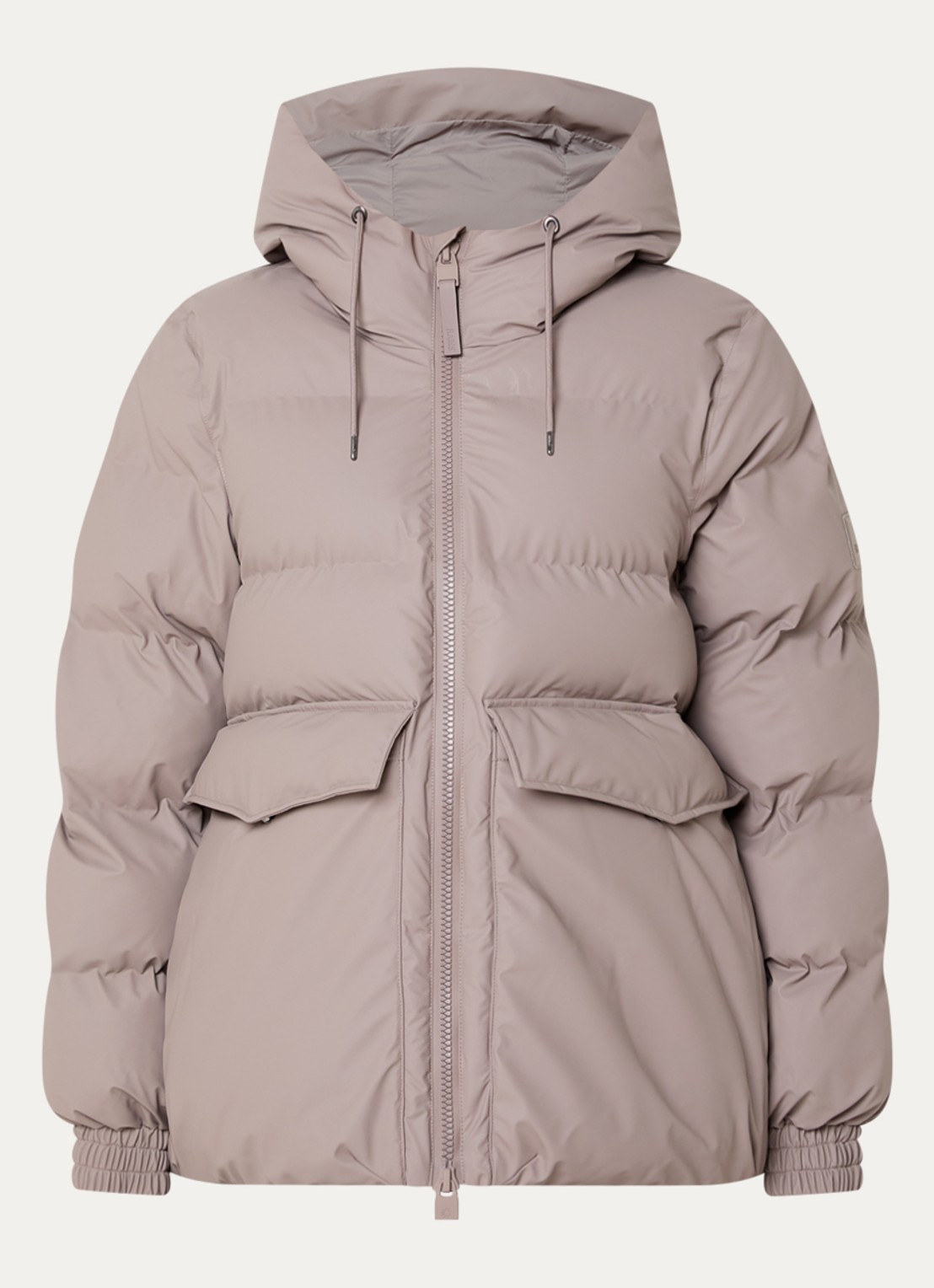 Rains Alta A-Line pufferjack met capuchon - voorkant grijs