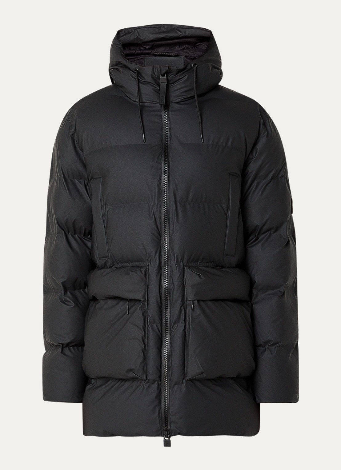 Rains Alta gewatteerde parka met capuchon - voorkant zwart