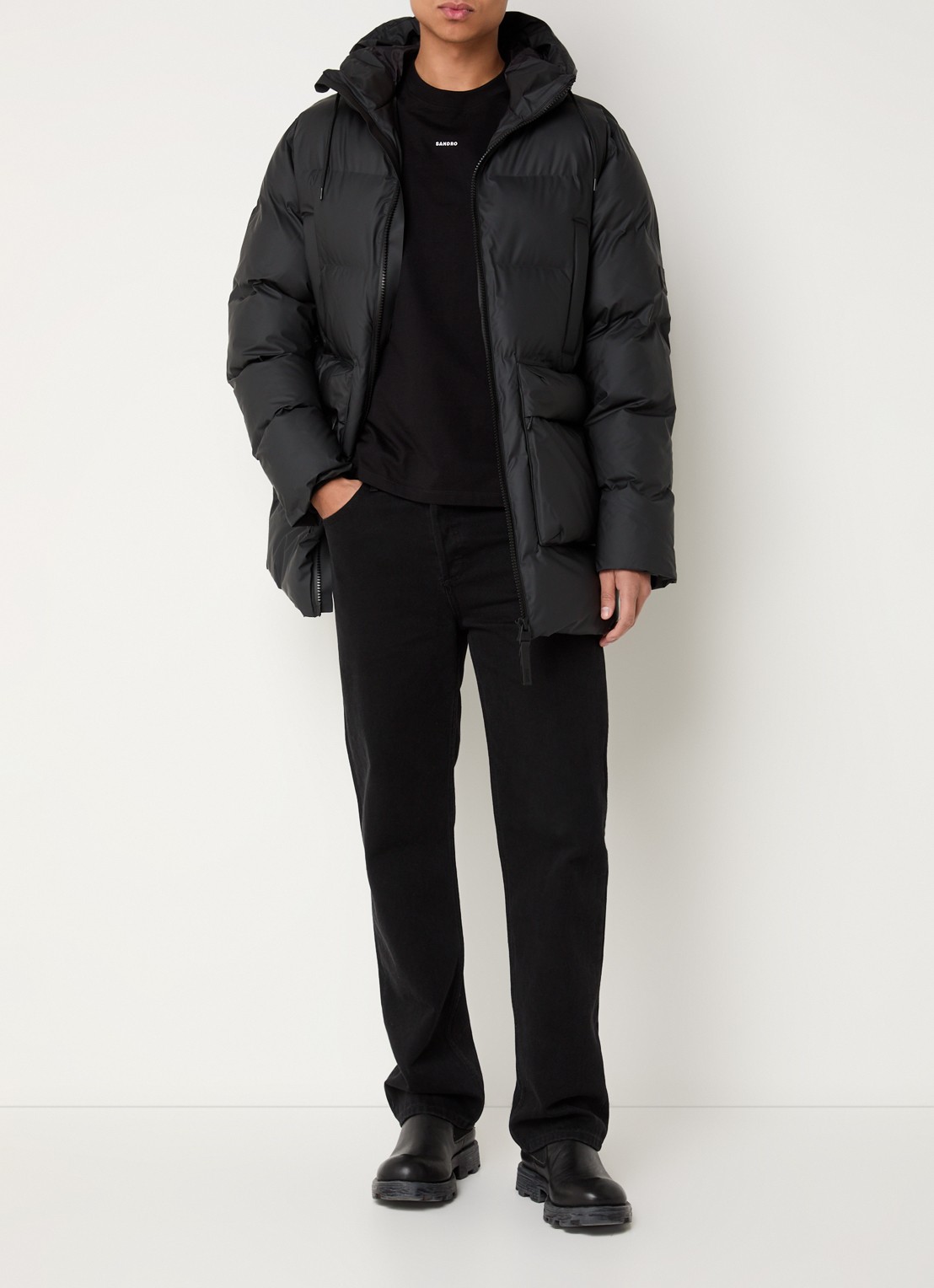 Rains Alta gewatteerde parka met capuchon - voorkant 2 zwart