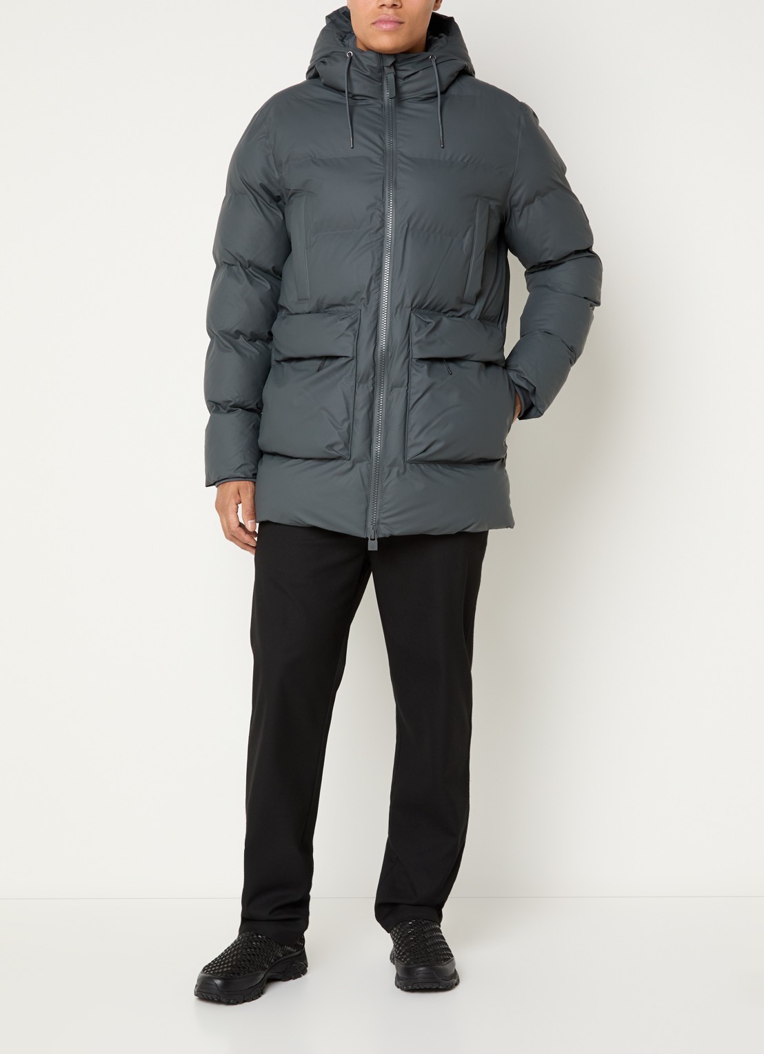 Rains Alta gewatteerde parka met capuchon - voorkant 3 grijs