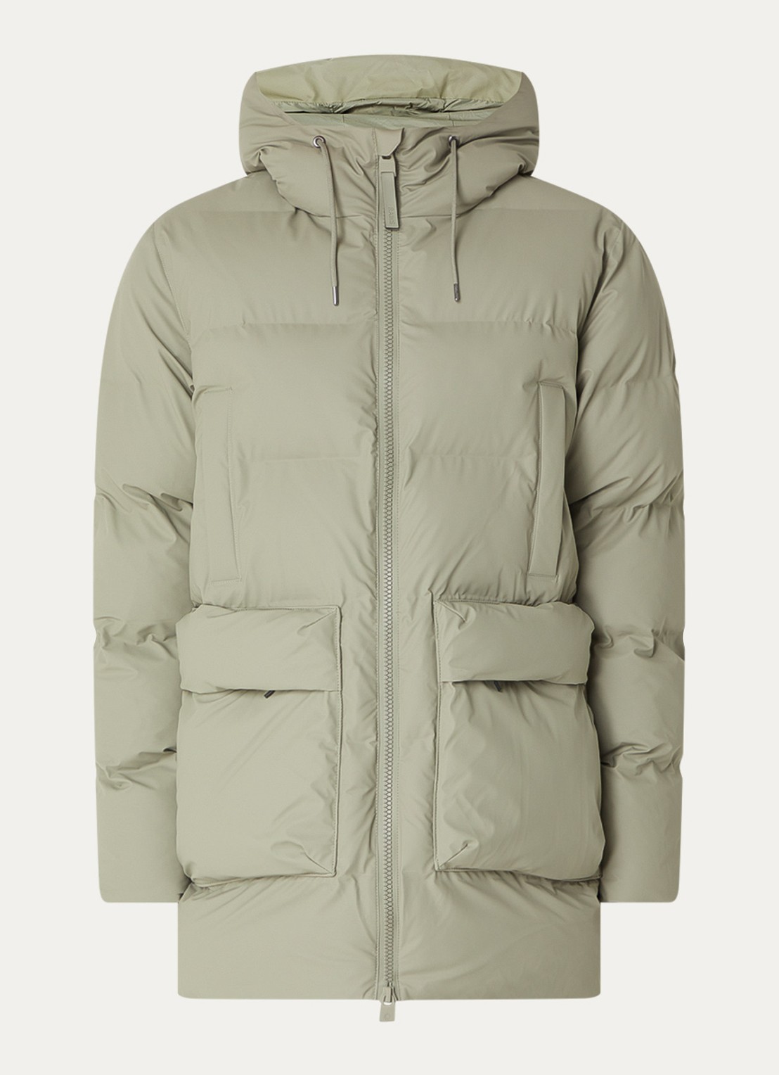 Rains Alta gewatteerde parka met capuchon - voorkant 2 olijfgroen