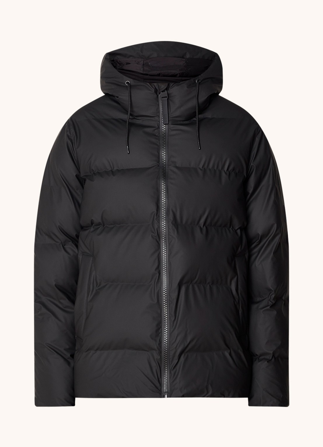 Rains Alta puffer jack met capuchon en steekzakken - voorkant zwart