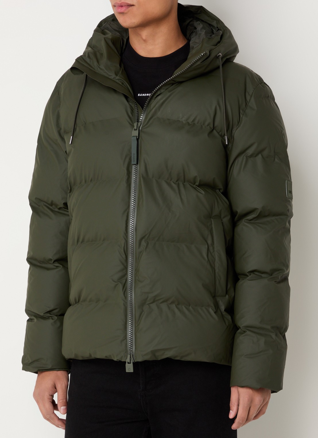 Rains Alta puffer jack met capuchon en steekzakken - detail 3 bronsgroen