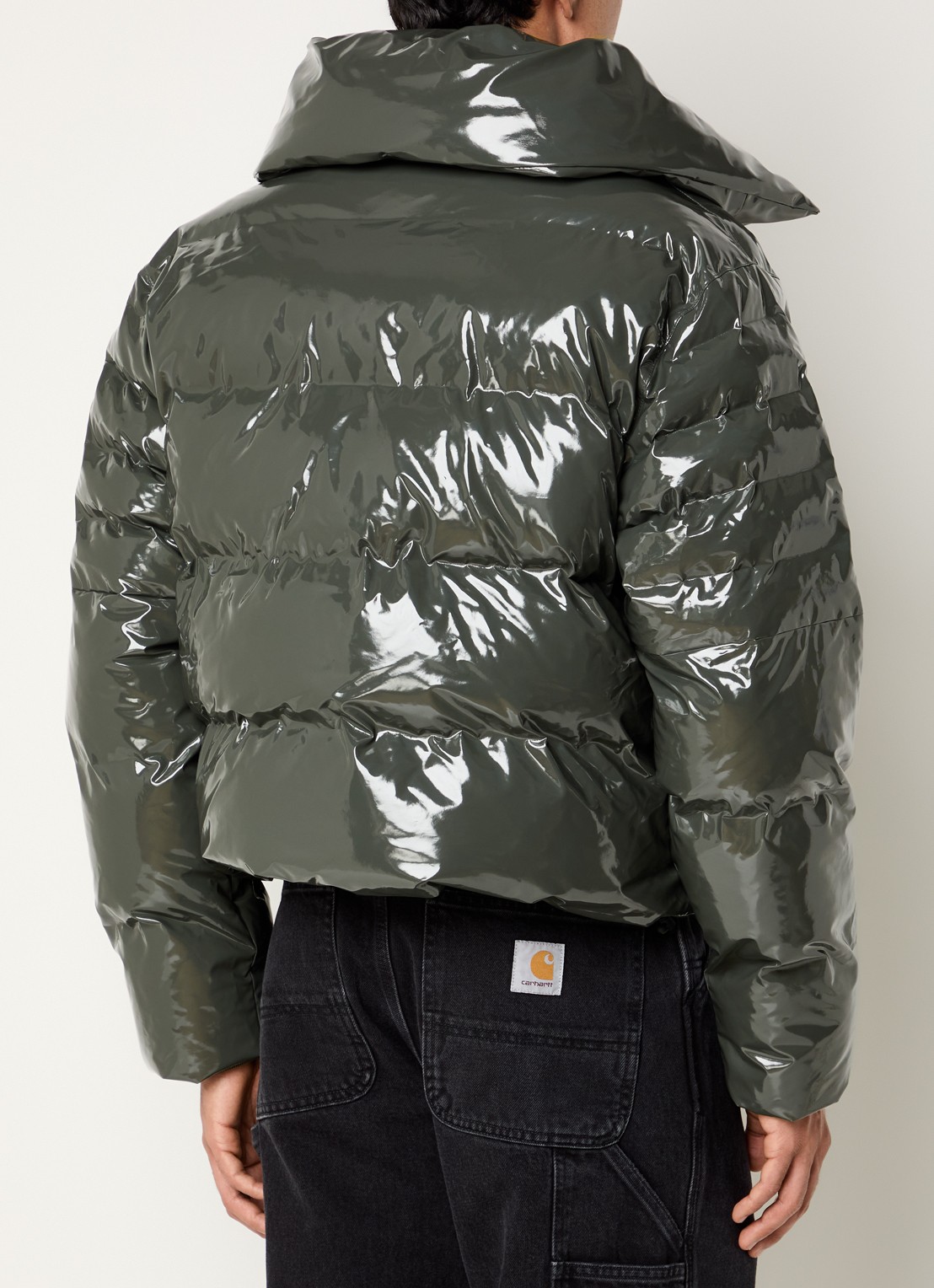 Rains Alta Vision puffer jas met waterafstotende coating en glanzende finish - achterkant 2 legergroen