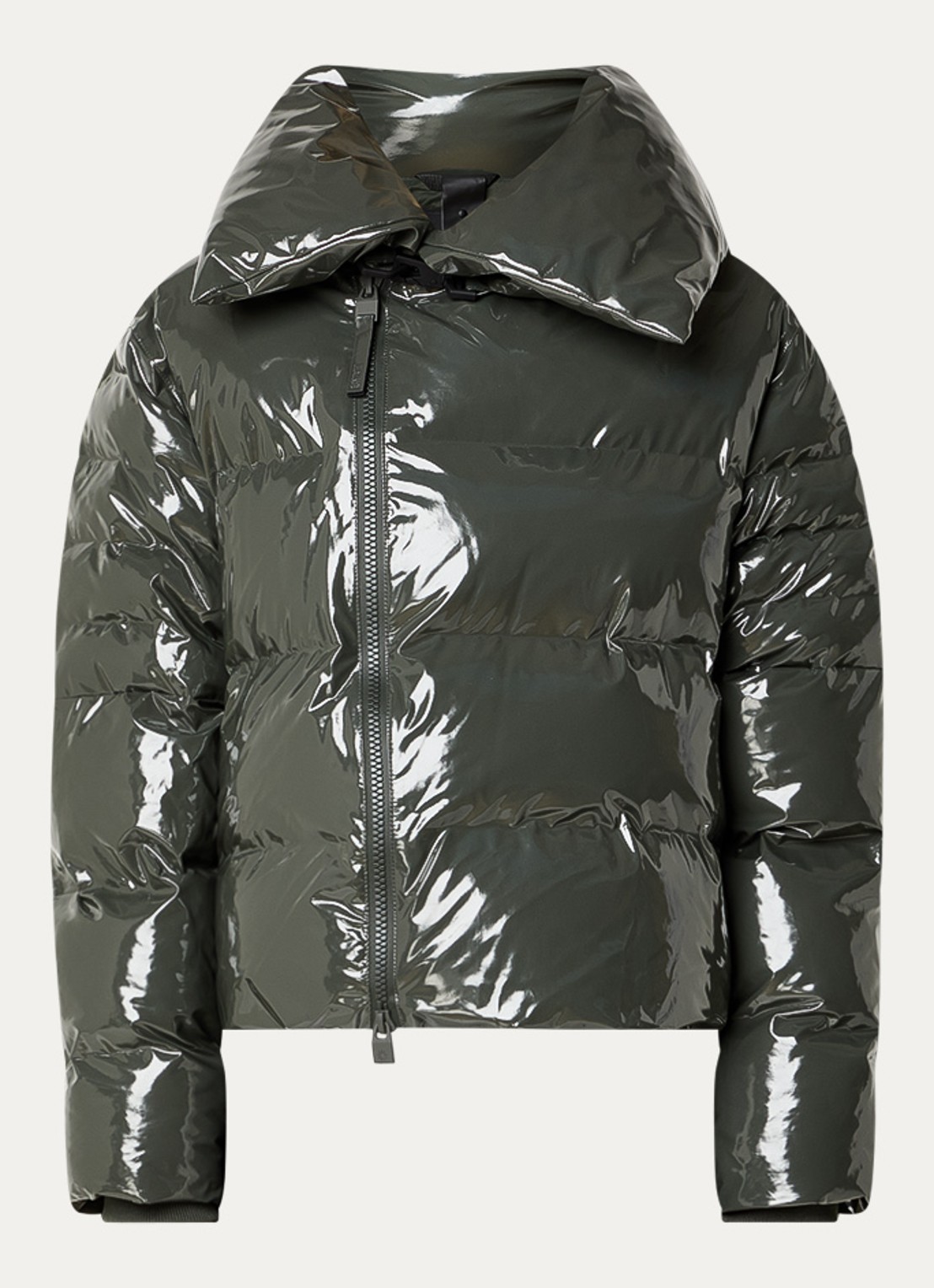 Rains Alta Vision puffer jas met waterafstotende coating en glanzende finish - voorkant 5 legergroen