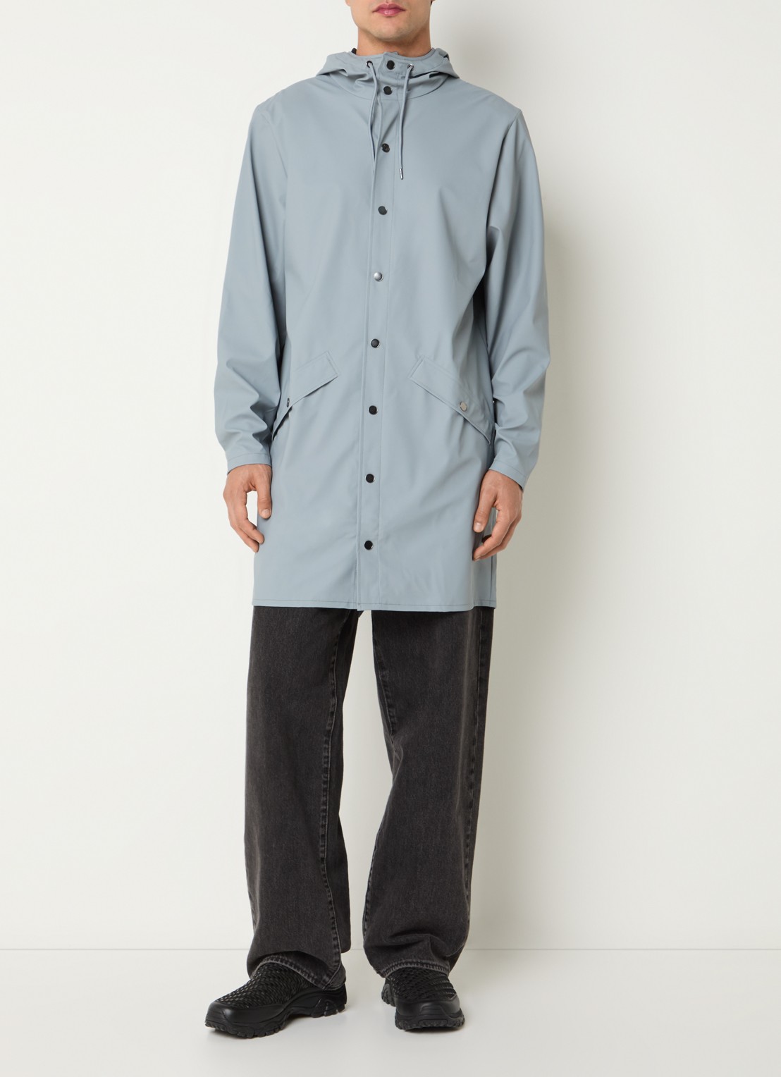 Rains Bold regenjas met capuchon en klepzakken - voorkant 4 blauwgrijs