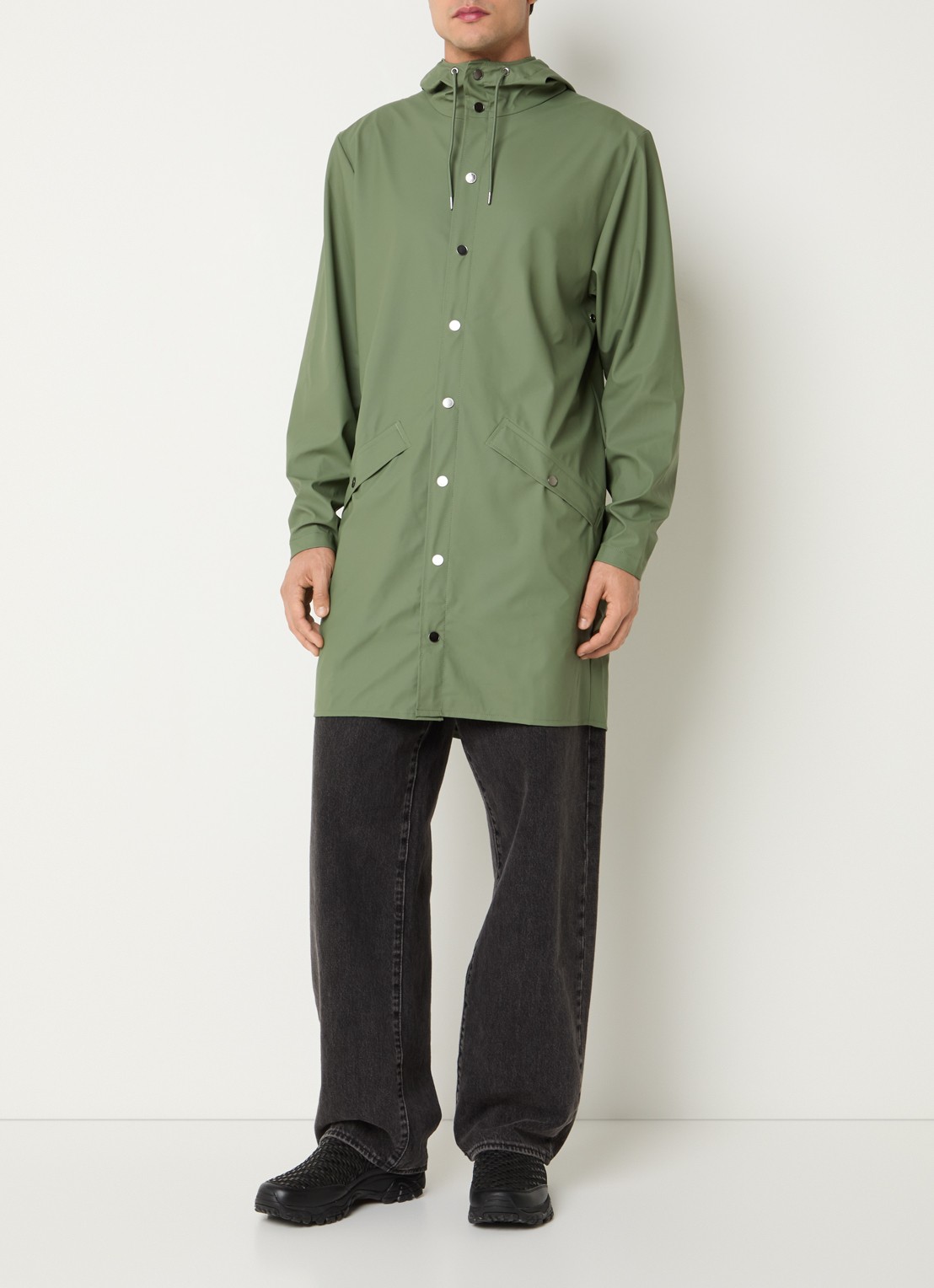 Rains Bold regenjas met capuchon en klepzakken - voorkant 2 groen