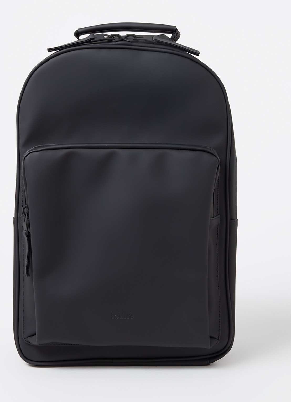 Rains Book Daypack W3 Large rugzak met 16 inch laptopvak en waterafstotende coating   - voorkant 3 zwart