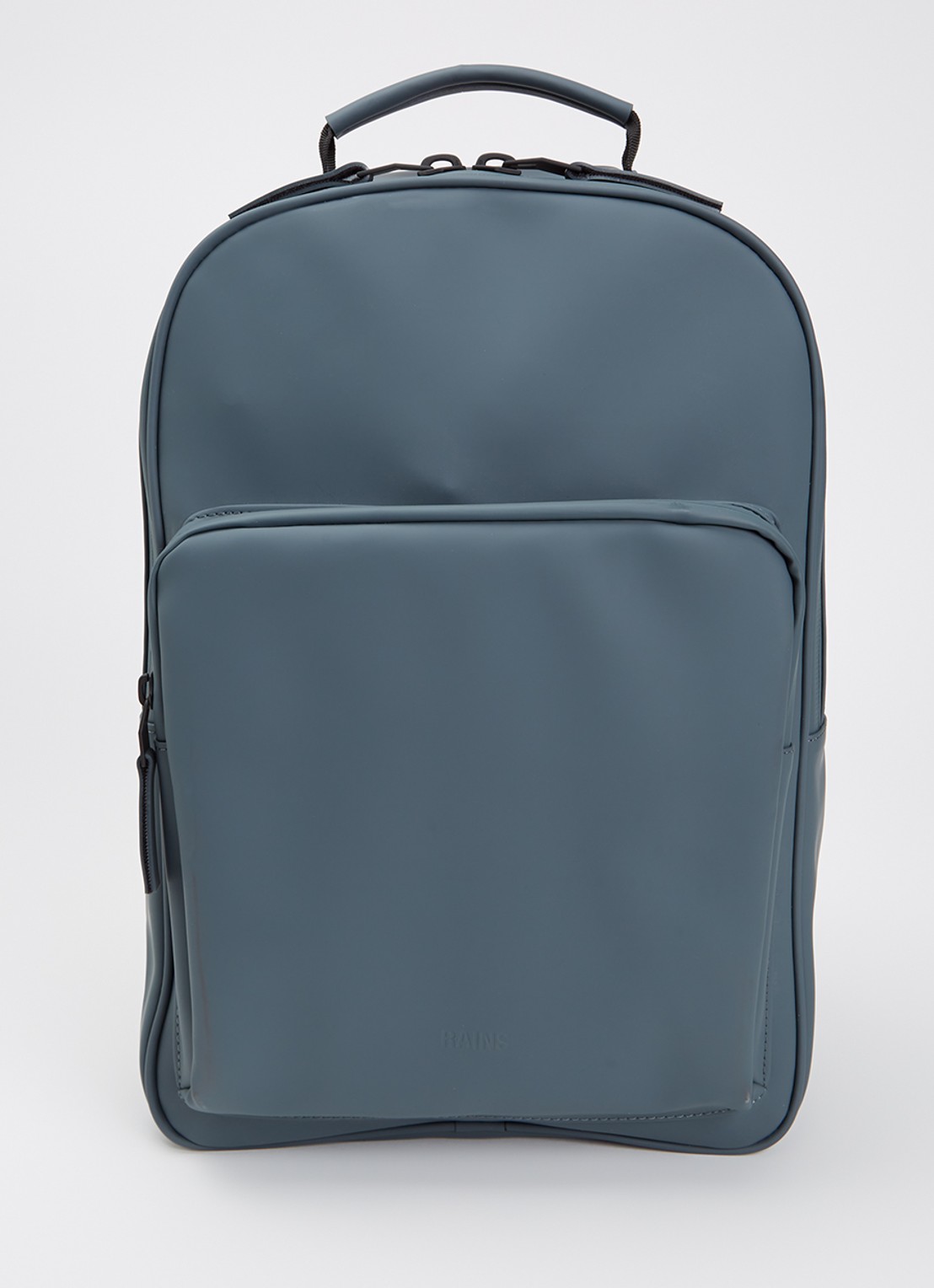Rains Book Daypack W3 Large rugzak met 16 inch laptopvak en waterafstotende coating   - voorkant staalblauw