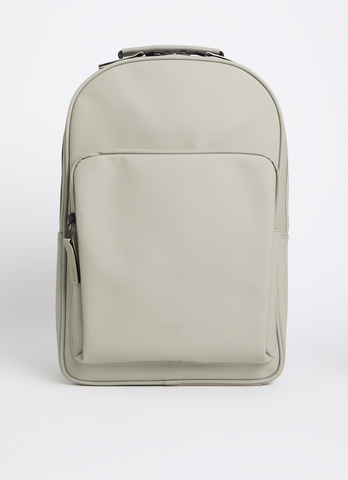Rains Book Daypack W3 Large rugzak met 16 inch laptopvak en waterafstotende coating   - voorkant 2 khaki