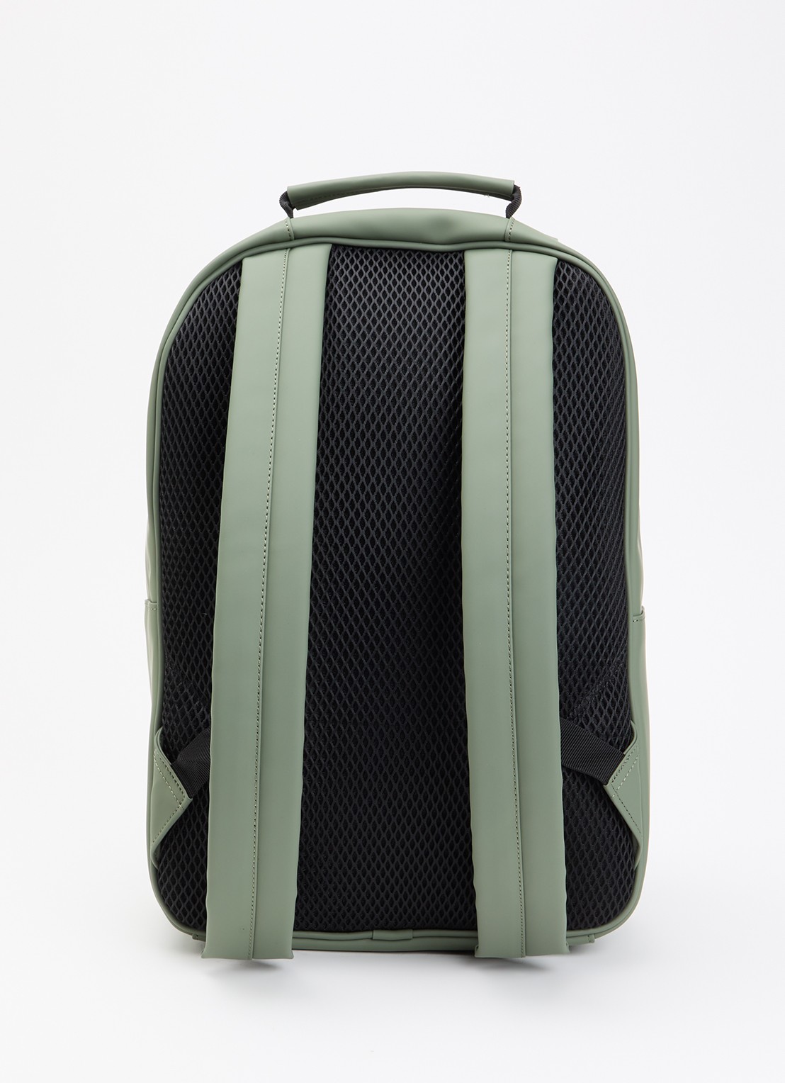 Rains Book Daypack W3 Large rugzak met 16 inch laptopvak en waterafstotende coating   - achterkant olijfgroen