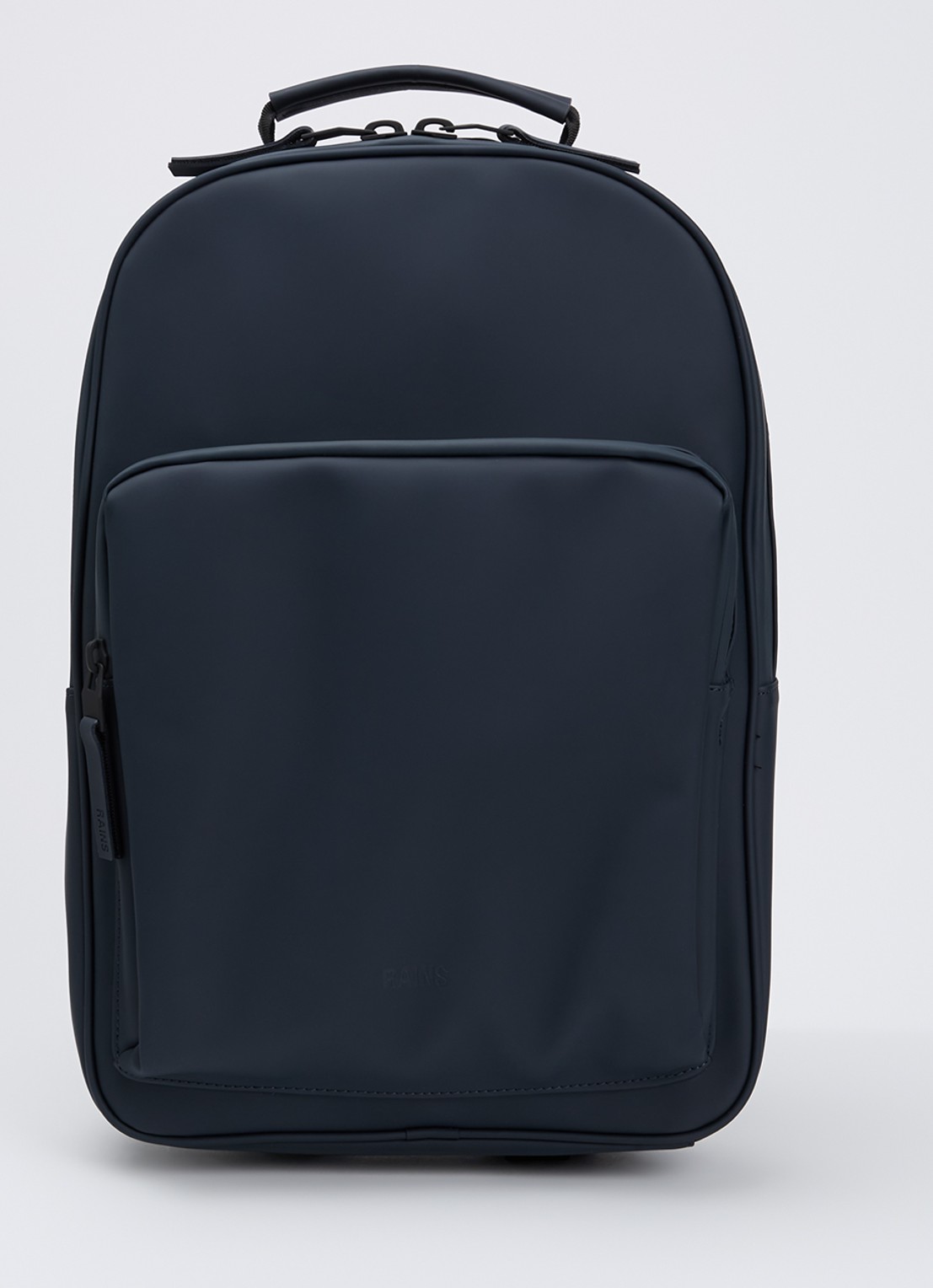 Rains Book Daypack W3 Large rugzak met 16 inch laptopvak en waterafstotende coating   - voorkant 2 donkerblauw