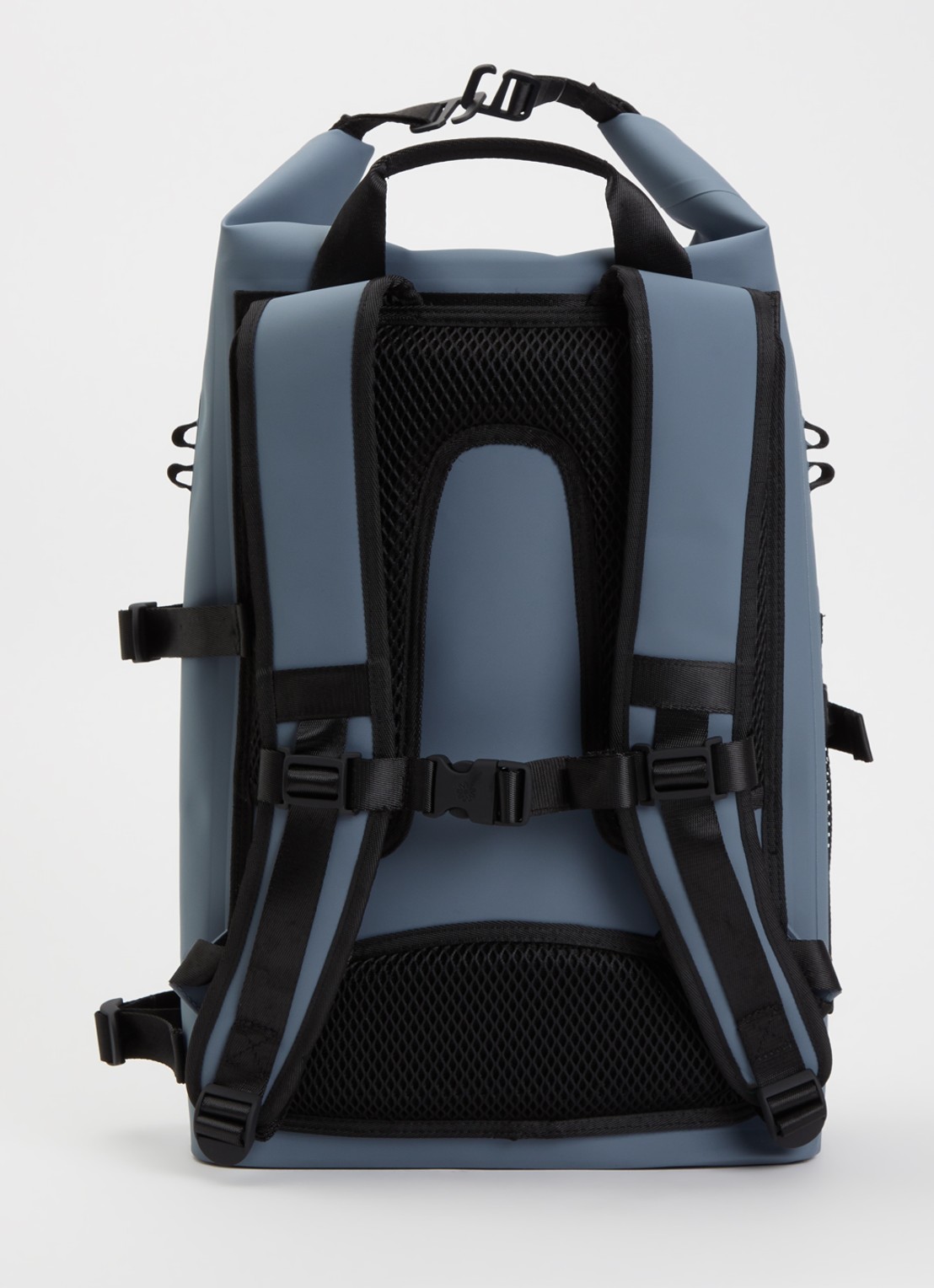Rains Deepwater Rolltop Large Rugzak met waterafstotende coasting - achterkant 2 staalblauw